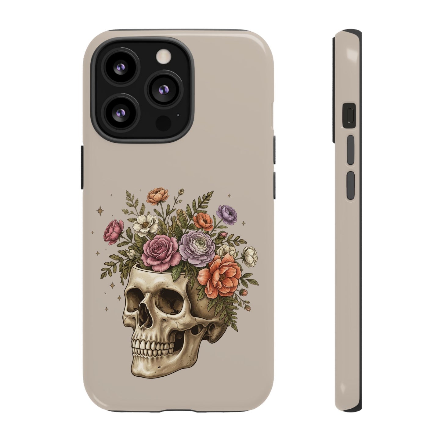 Floral Skull Tough Phone Case  Protective iPhone Case with Vintage Flower Skull Design