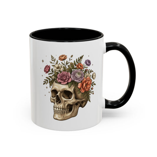 Floral Skull Accent Coffee Mug  Gothic Floral 11/15oz Ceramic