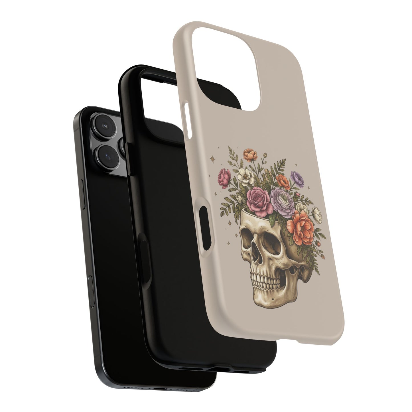 Floral Skull Tough Phone Case  Protective iPhone Case with Vintage Flower Skull Design