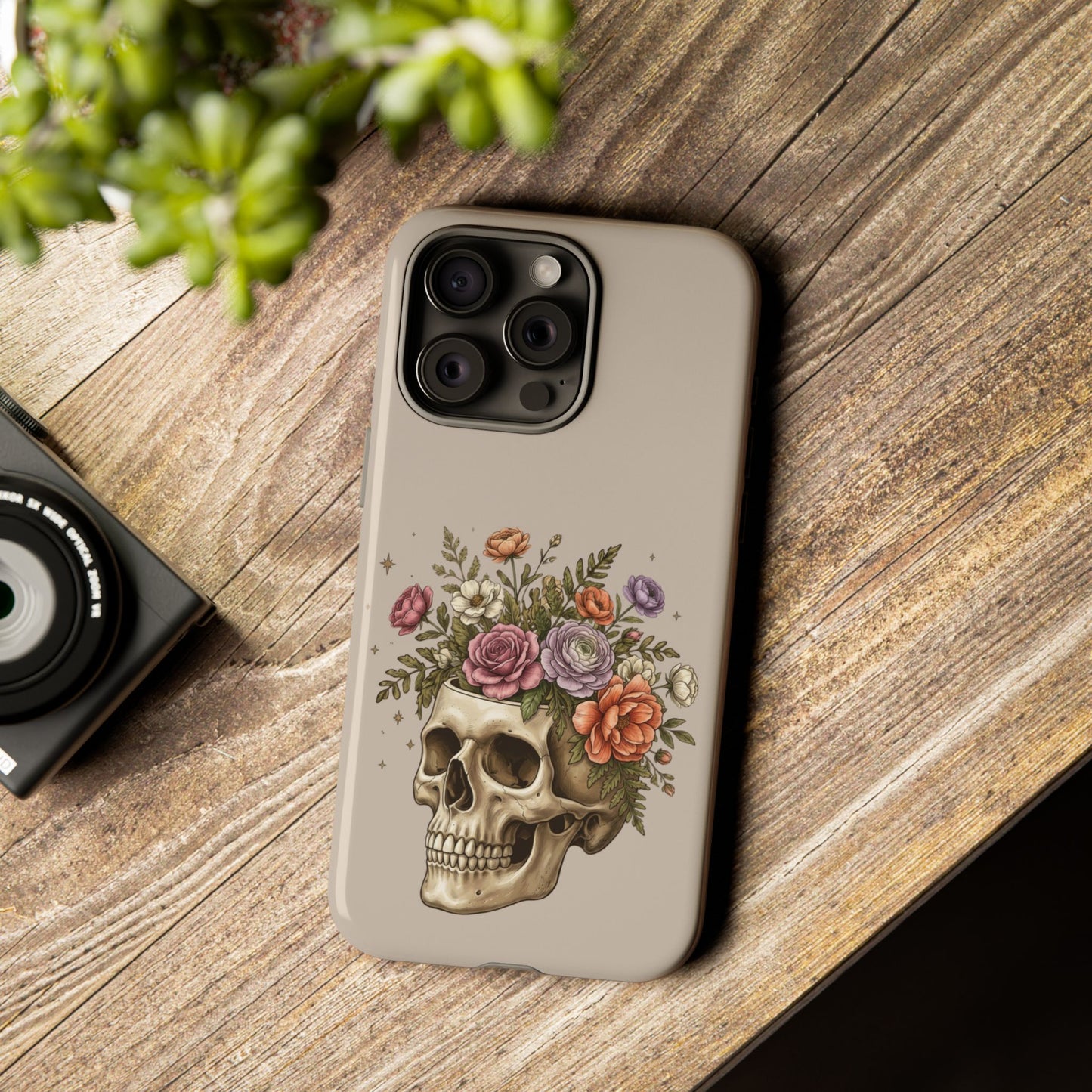 Floral Skull Tough Phone Case  Protective iPhone Case with Vintage Flower Skull Design