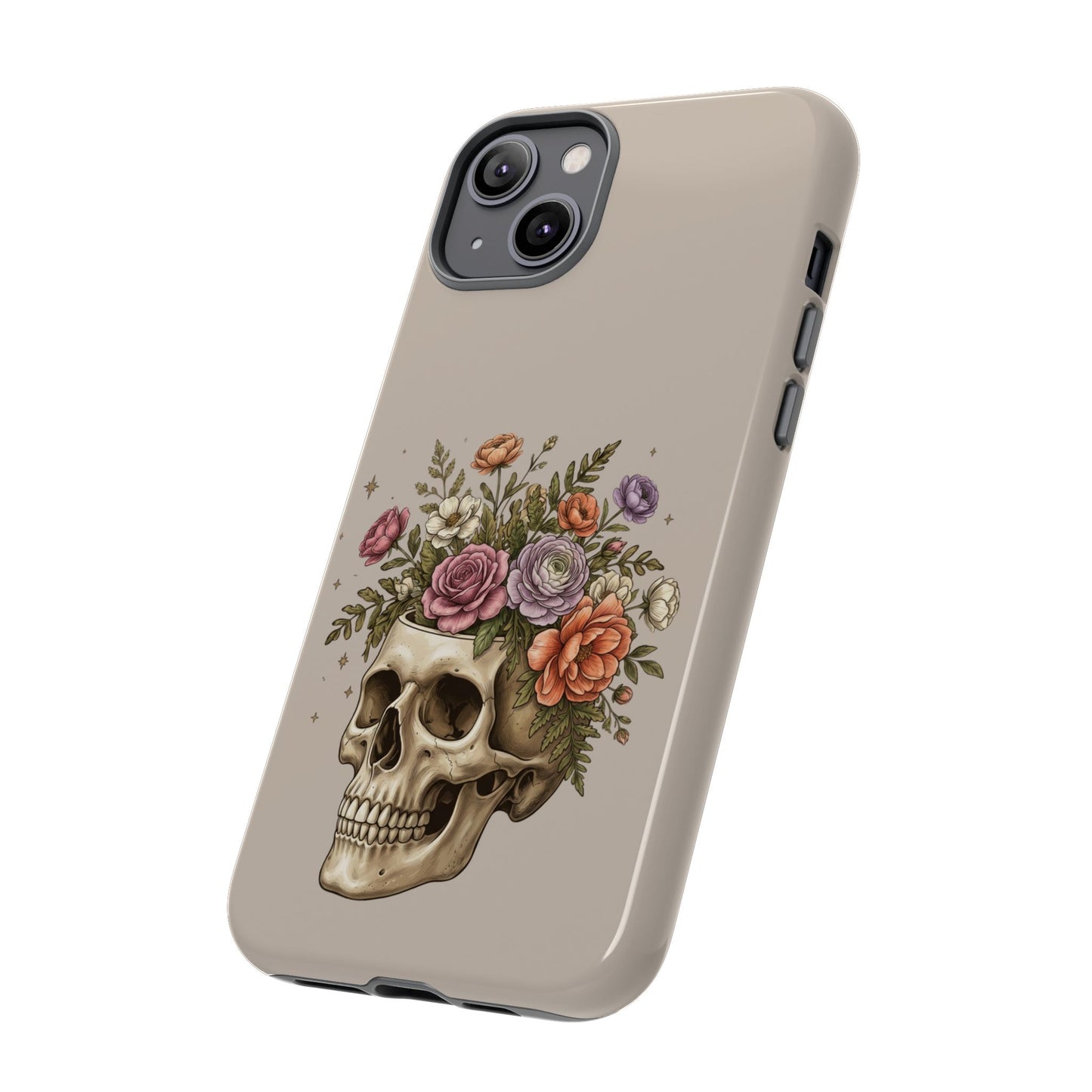 Floral Skull Tough Phone Case  Protective iPhone Case with Vintage Flower Skull Design