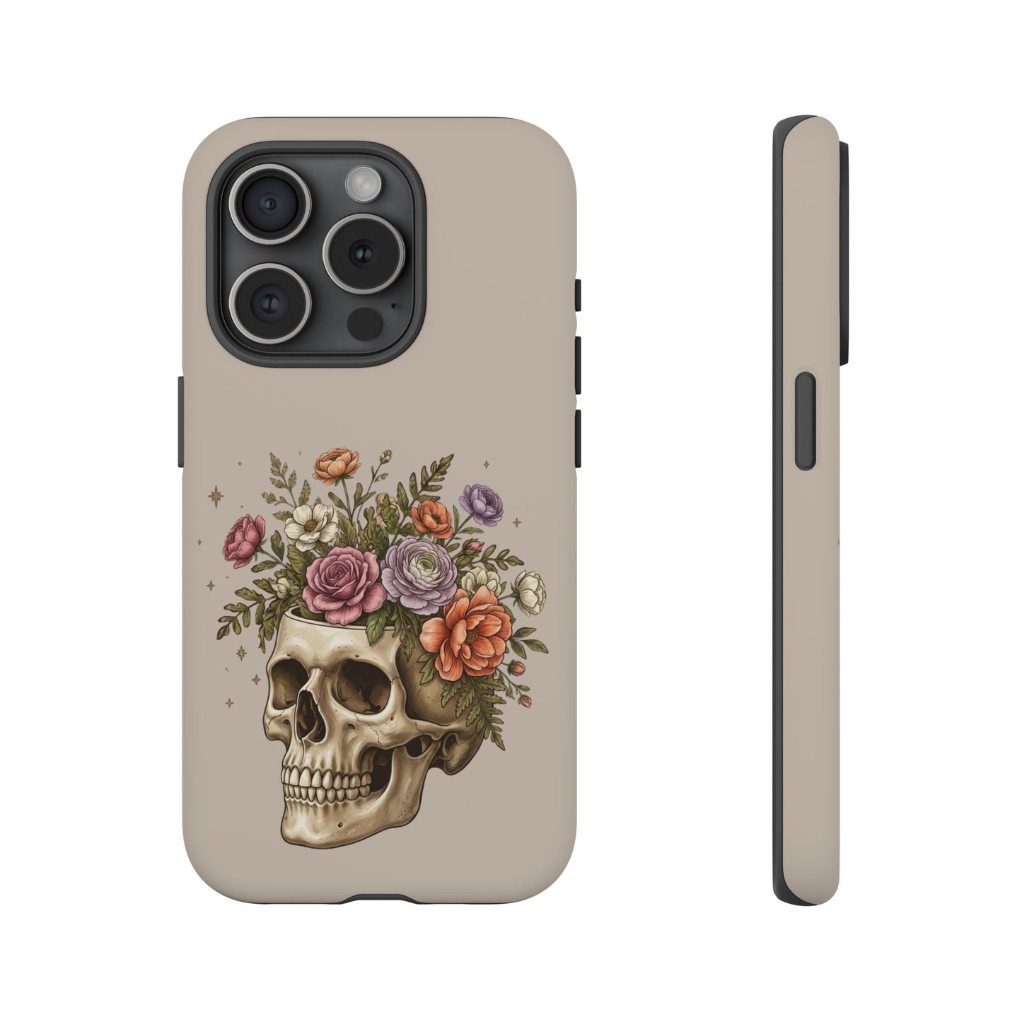 Floral Skull Tough Phone Case  Protective iPhone Case with Vintage Flower Skull Design