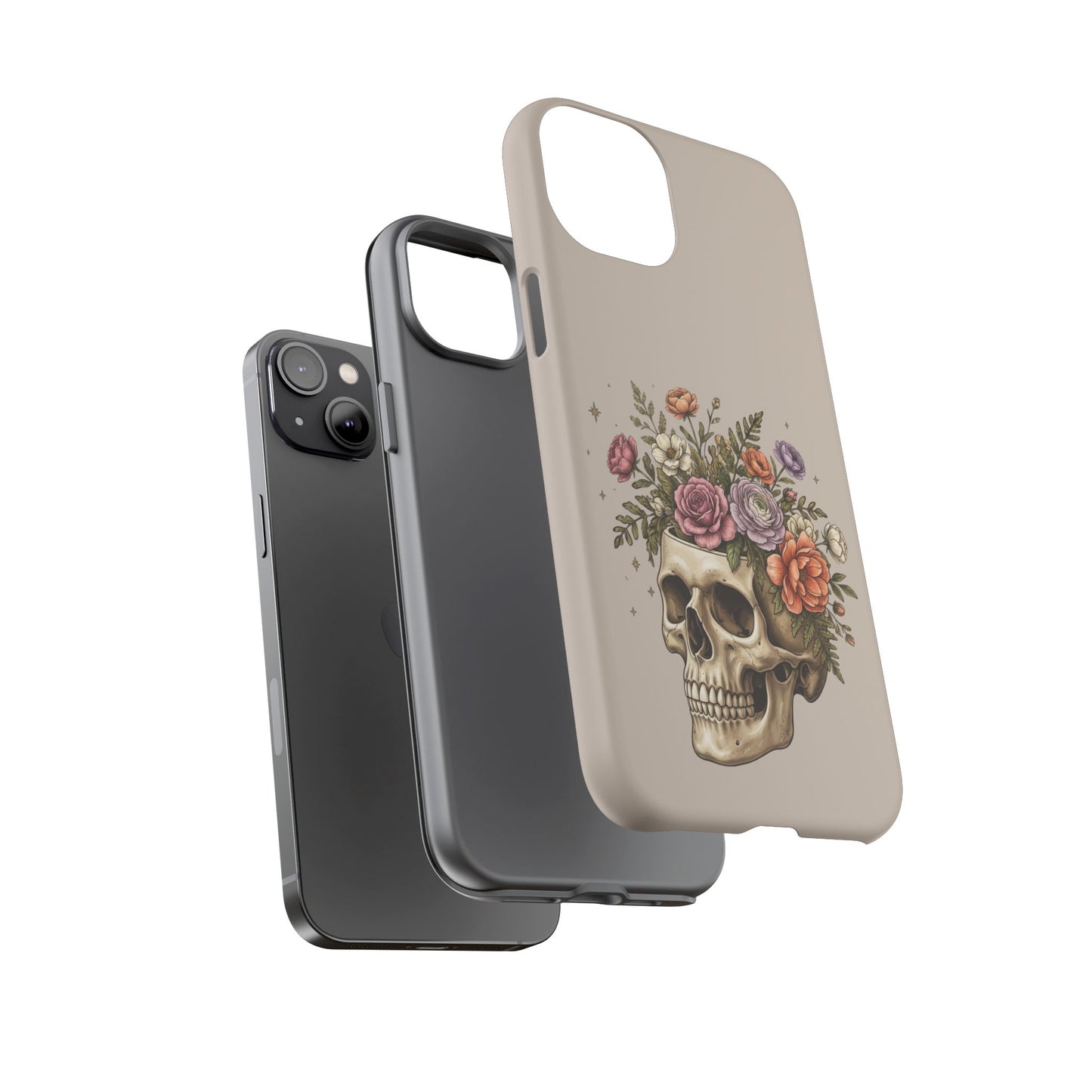 Floral Skull Tough Phone Case  Protective iPhone Case with Vintage Flower Skull Design