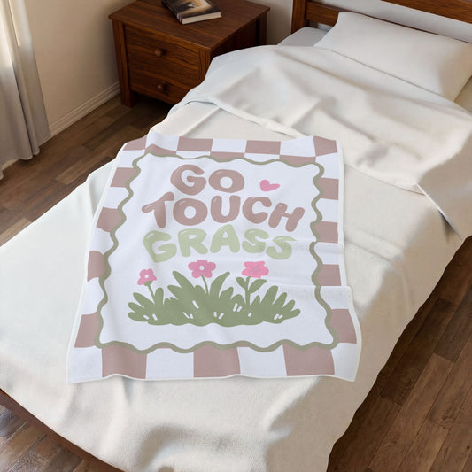 Velveteen Plush Blanket - 'Go Touch Grass'