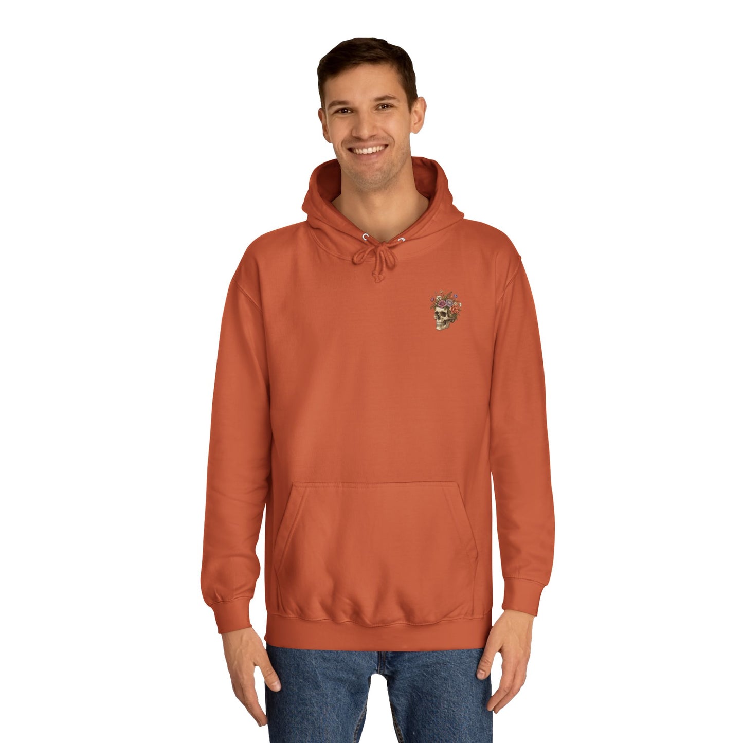 Skull & Floral College Hoodie  Rose Crown Skull Graphic Hoodie