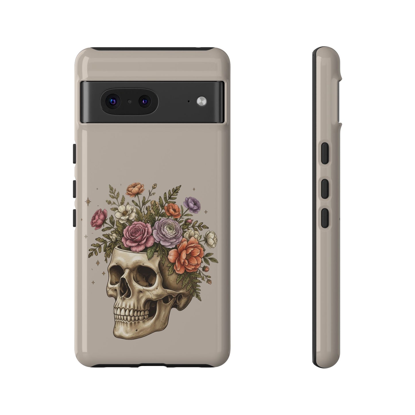 Floral Skull Tough Phone Case  Protective iPhone Case with Vintage Flower Skull Design