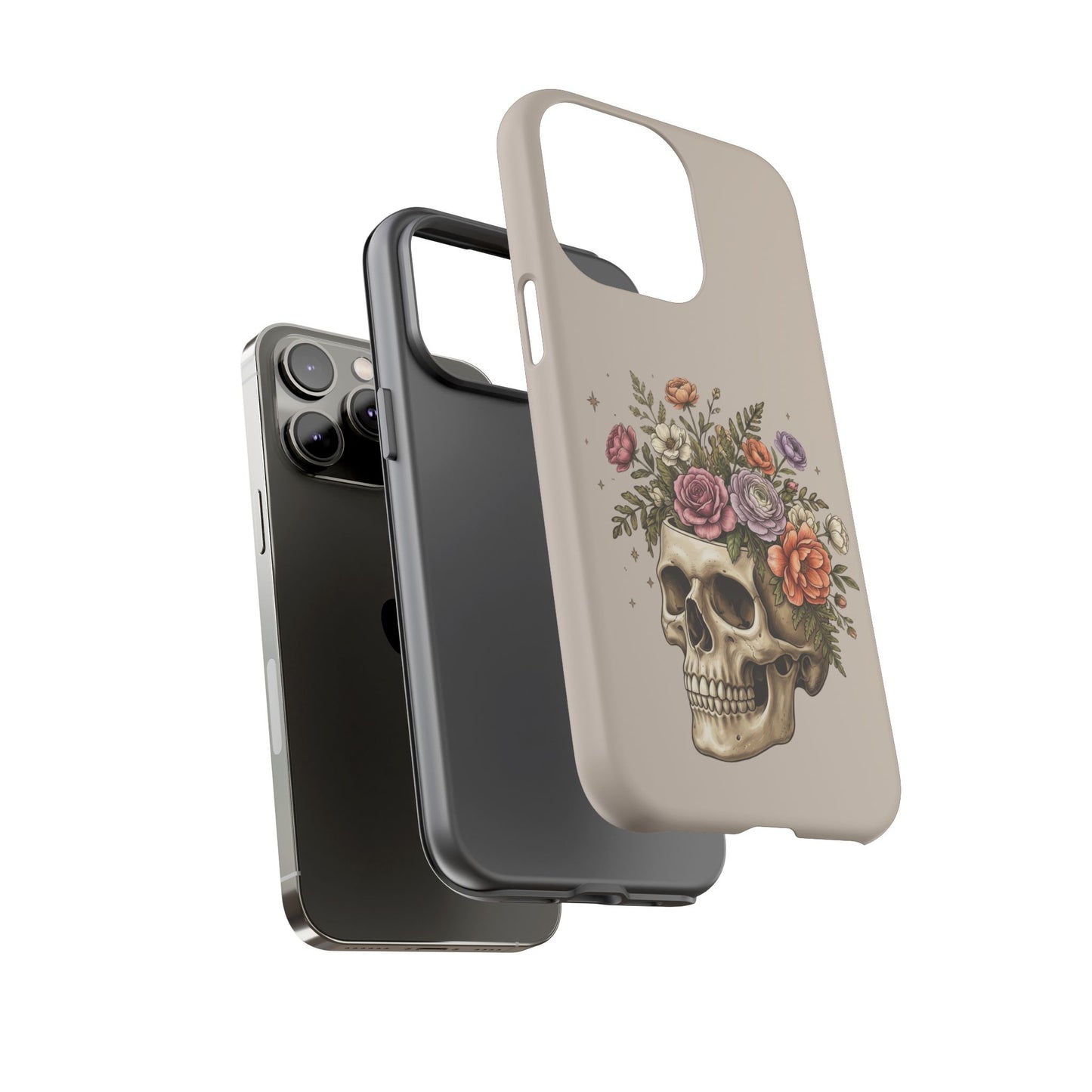 Floral Skull Tough Phone Case  Protective iPhone Case with Vintage Flower Skull Design