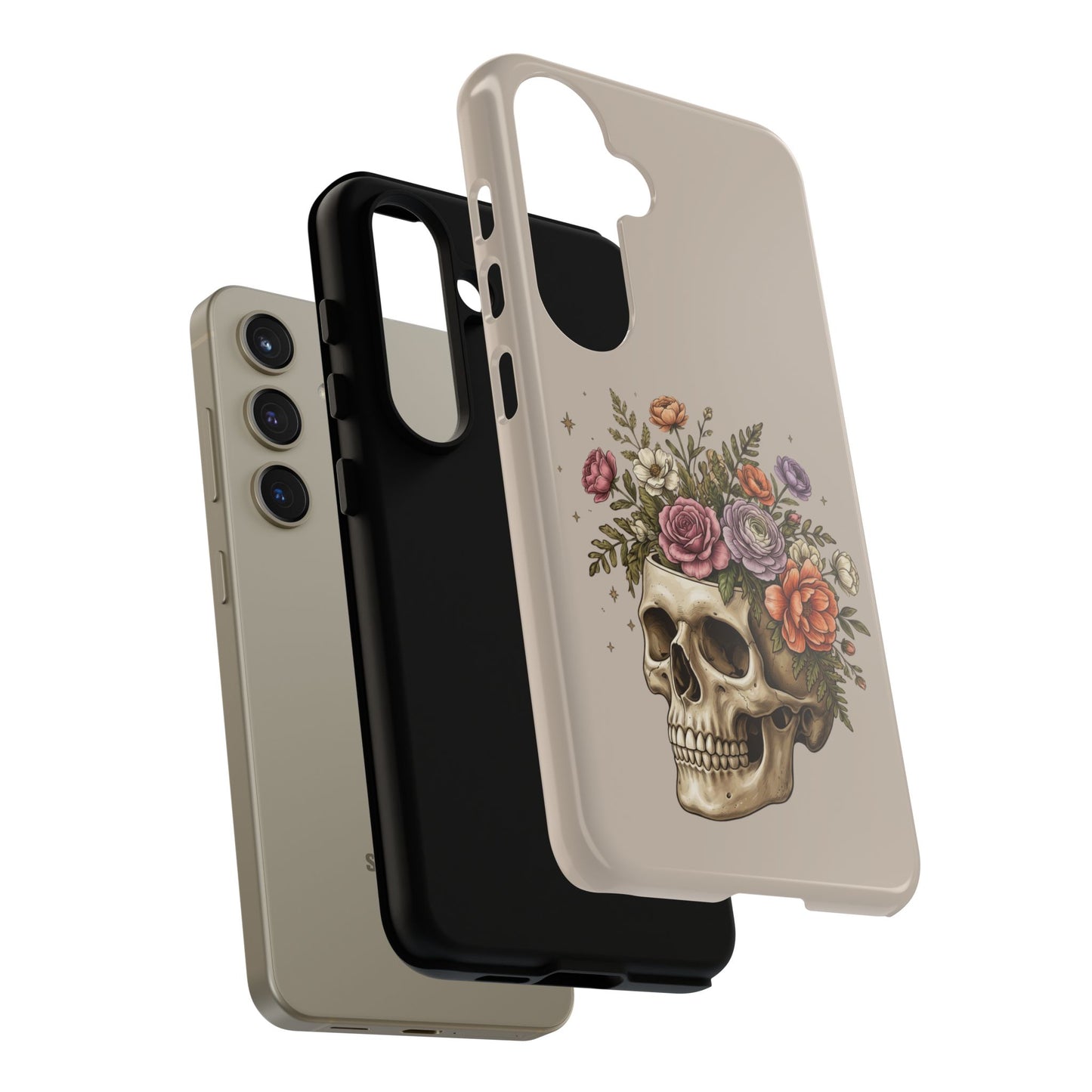 Floral Skull Tough Phone Case  Protective iPhone Case with Vintage Flower Skull Design