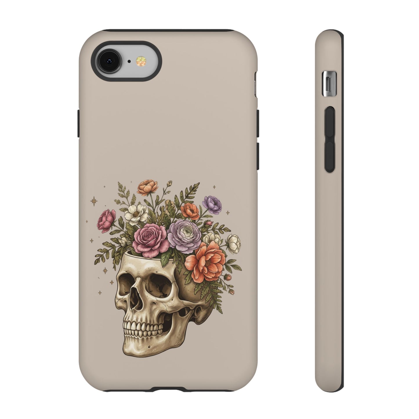 Floral Skull Tough Phone Case  Protective iPhone Case with Vintage Flower Skull Design
