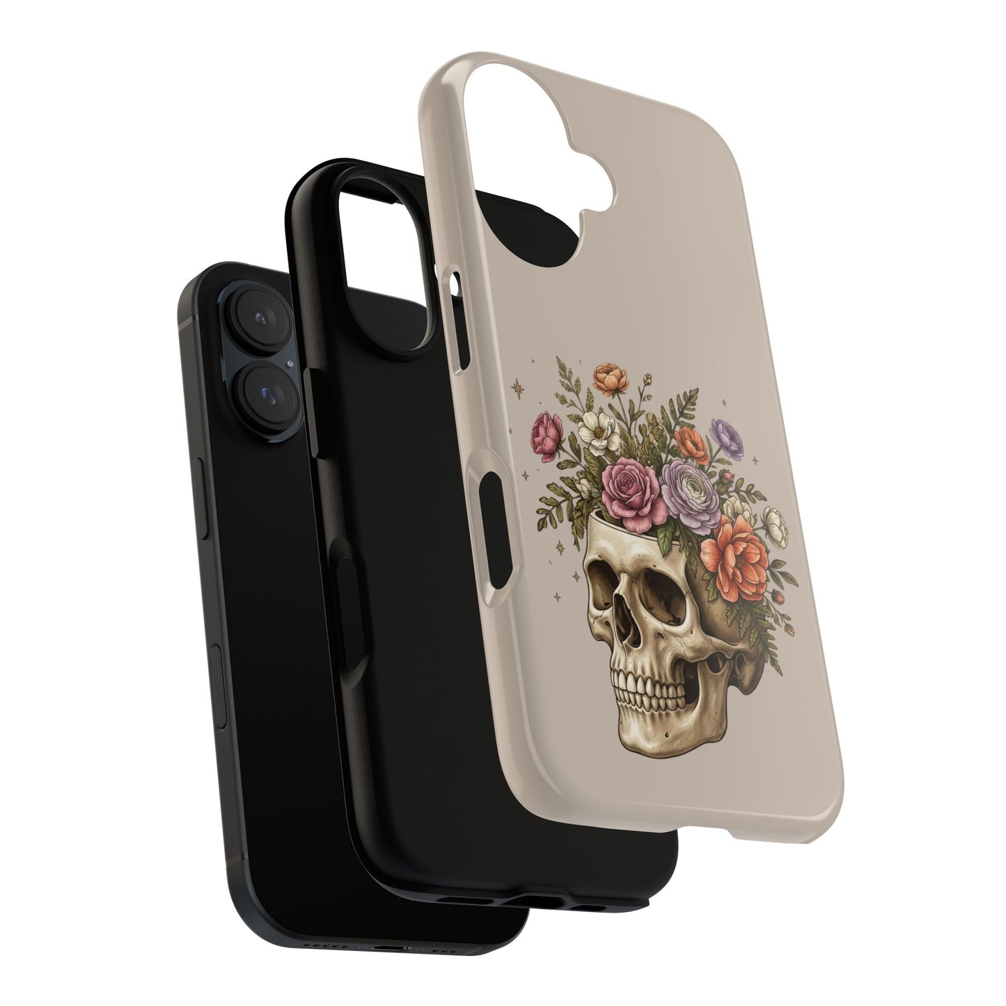 Floral Skull Tough Phone Case  Protective iPhone Case with Vintage Flower Skull Design