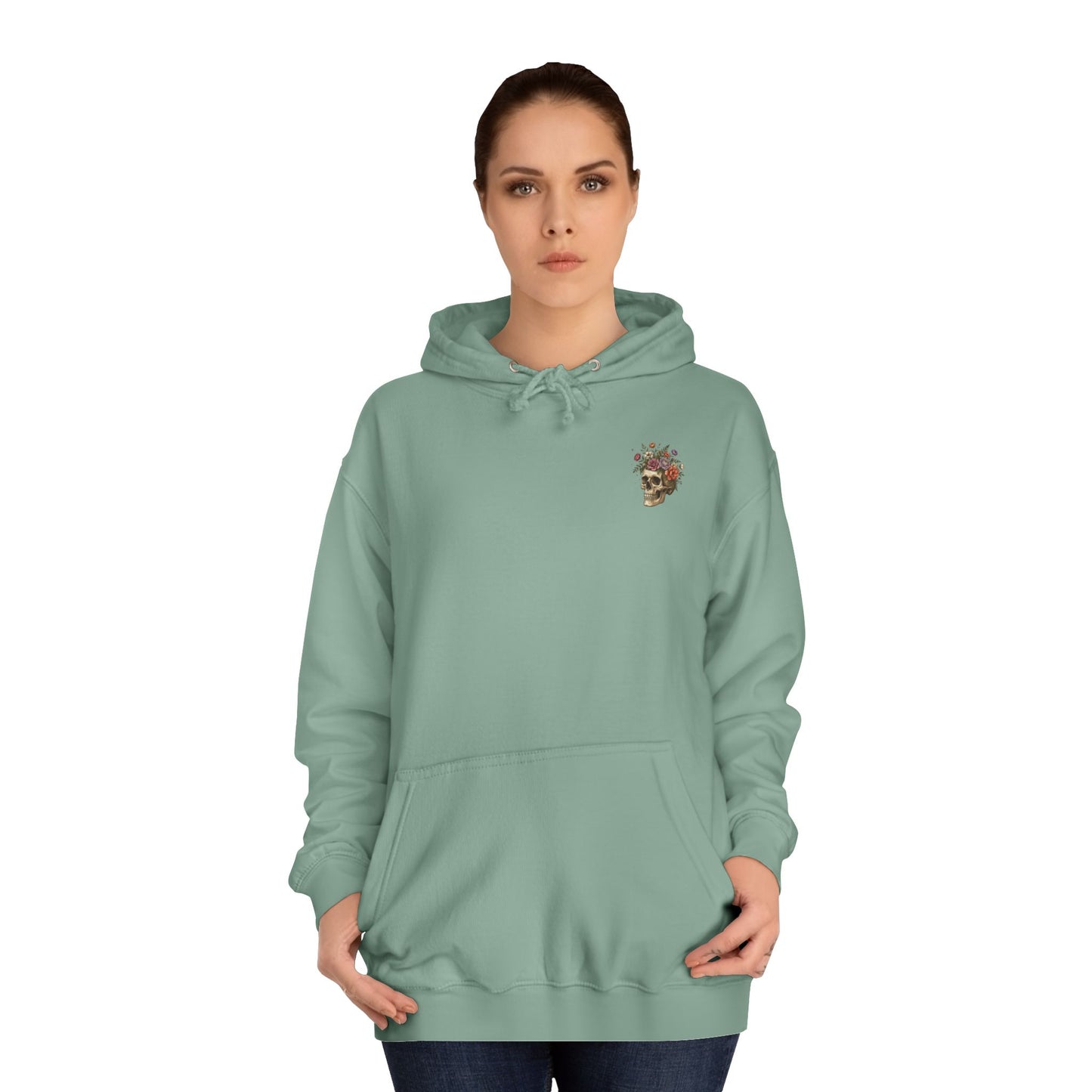 Skull & Floral College Hoodie  Rose Crown Skull Graphic Hoodie