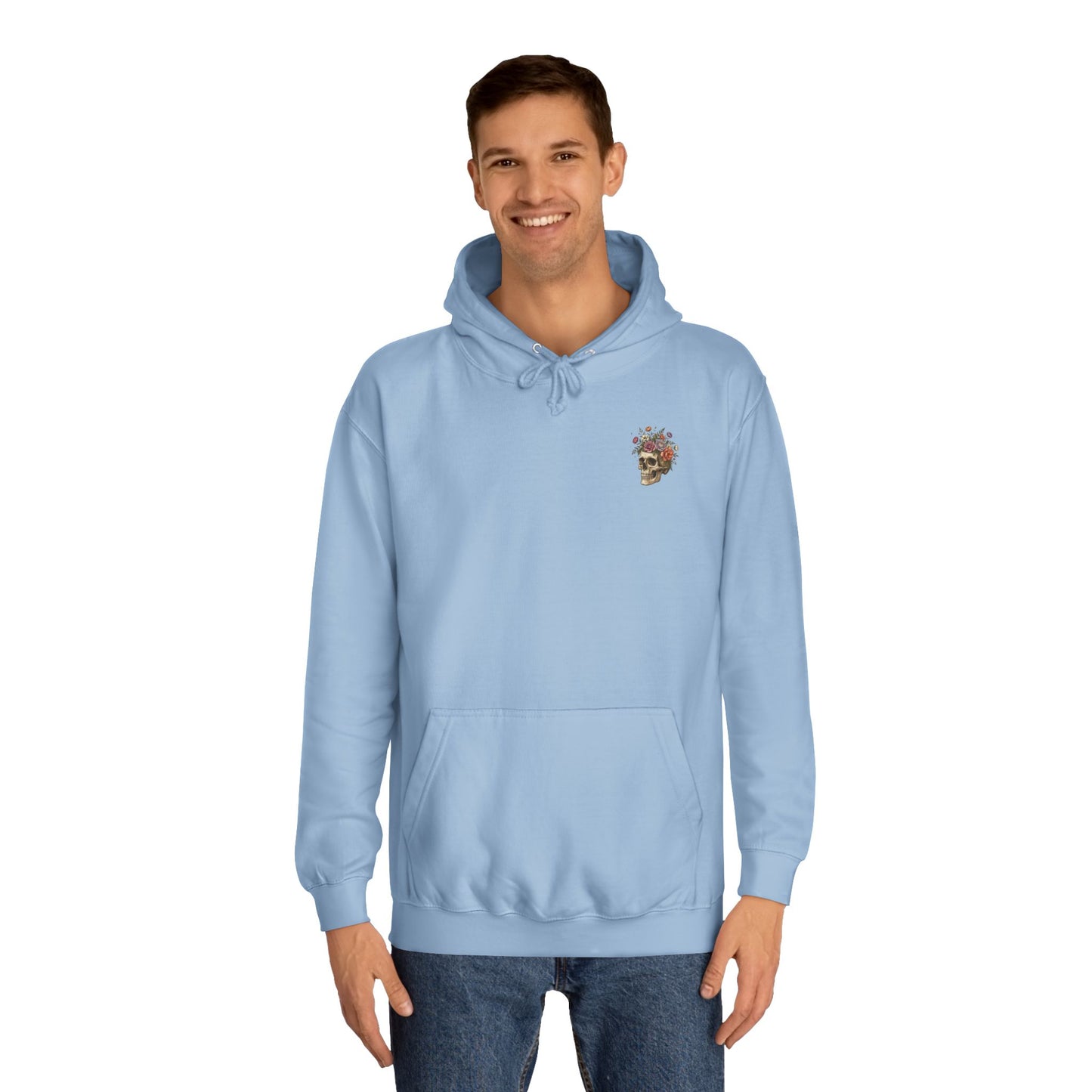 Skull & Floral College Hoodie  Rose Crown Skull Graphic Hoodie