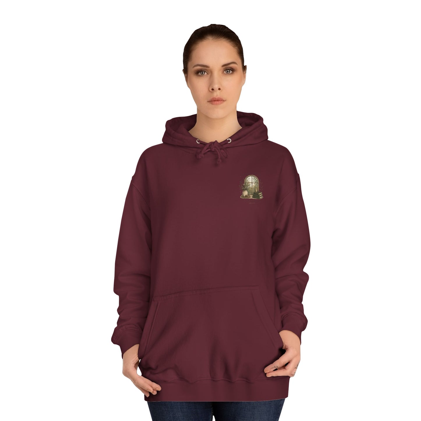 Cosy Window Nook Hoodie  Vintage Books & Tea Graphic