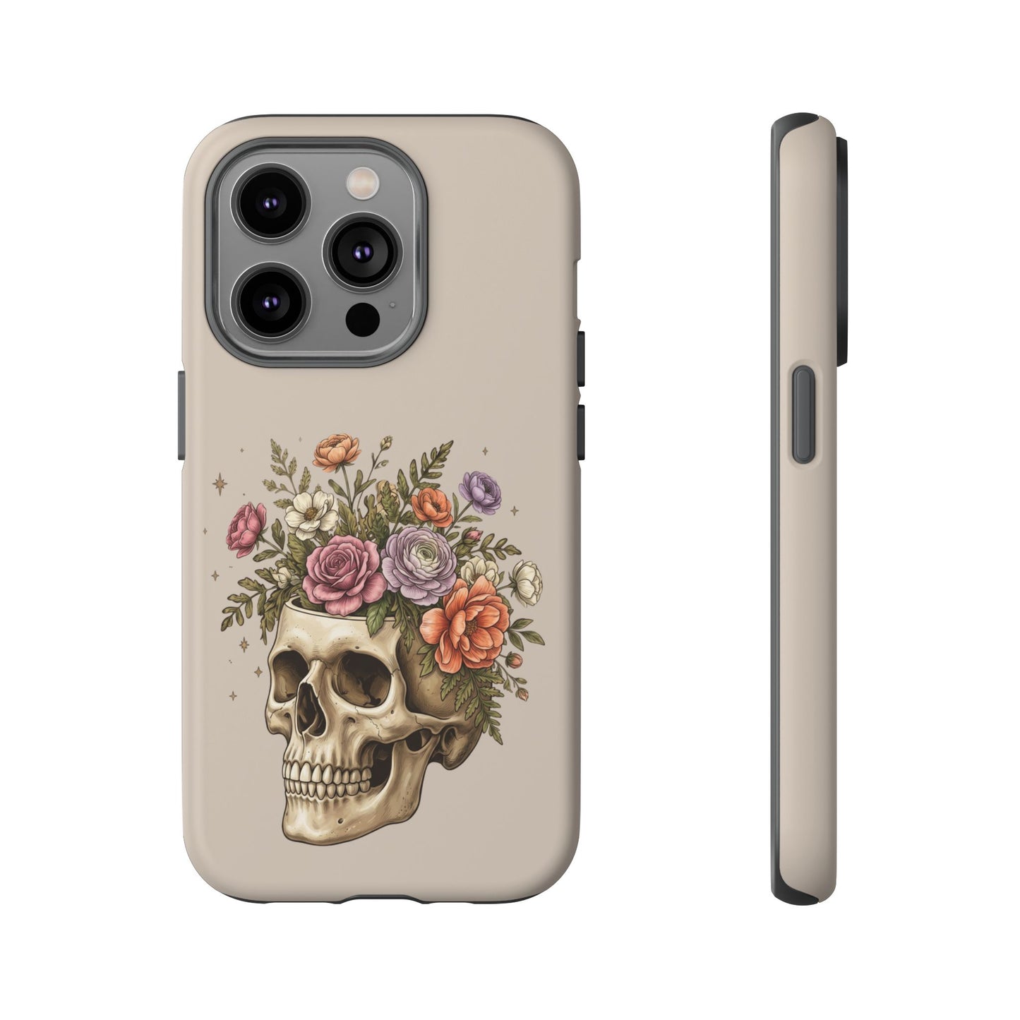 Floral Skull Tough Phone Case  Protective iPhone Case with Vintage Flower Skull Design