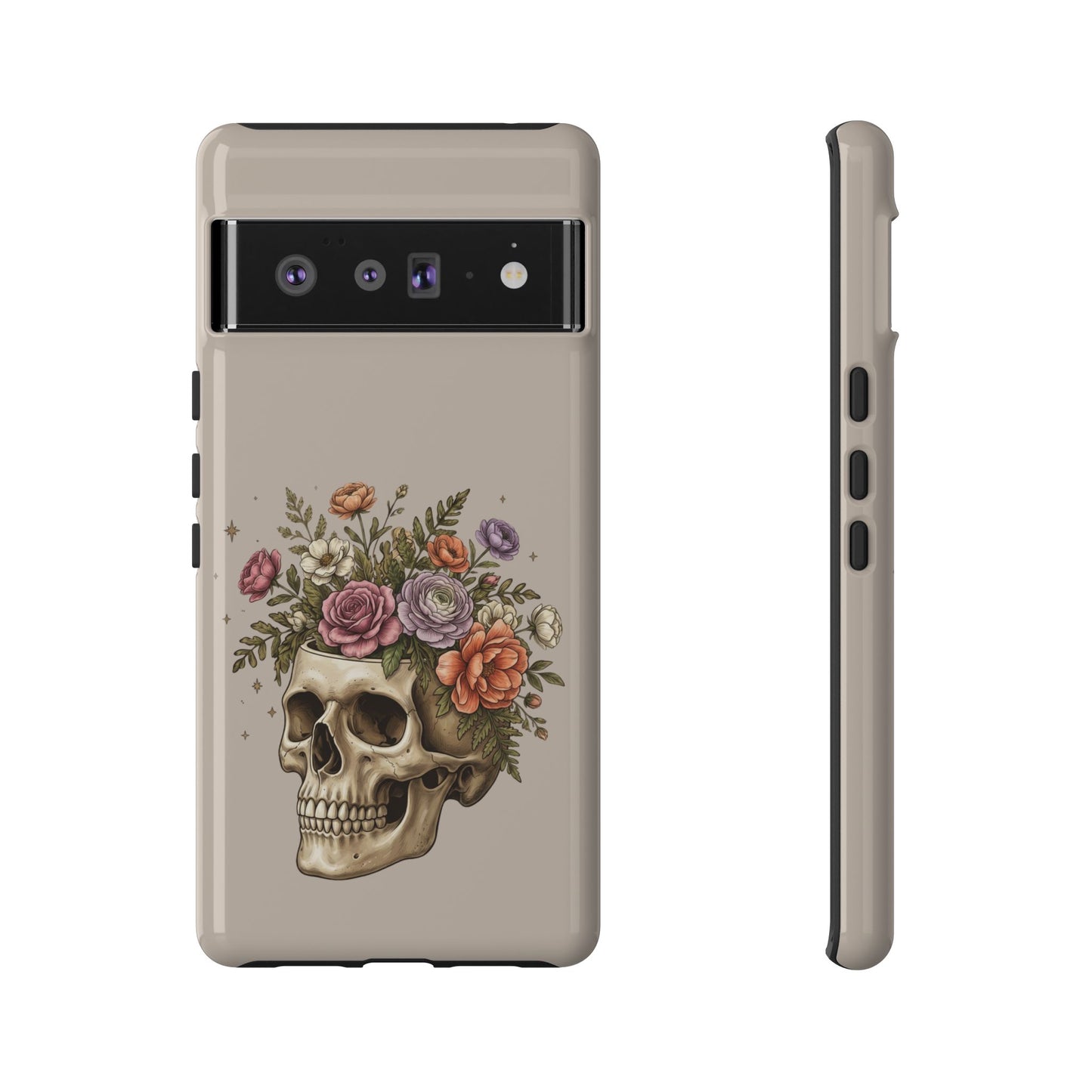 Floral Skull Tough Phone Case  Protective iPhone Case with Vintage Flower Skull Design