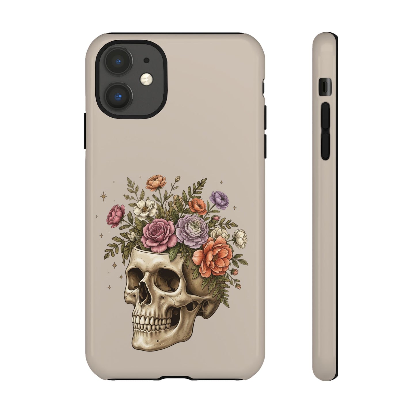 Floral Skull Tough Phone Case  Protective iPhone Case with Vintage Flower Skull Design