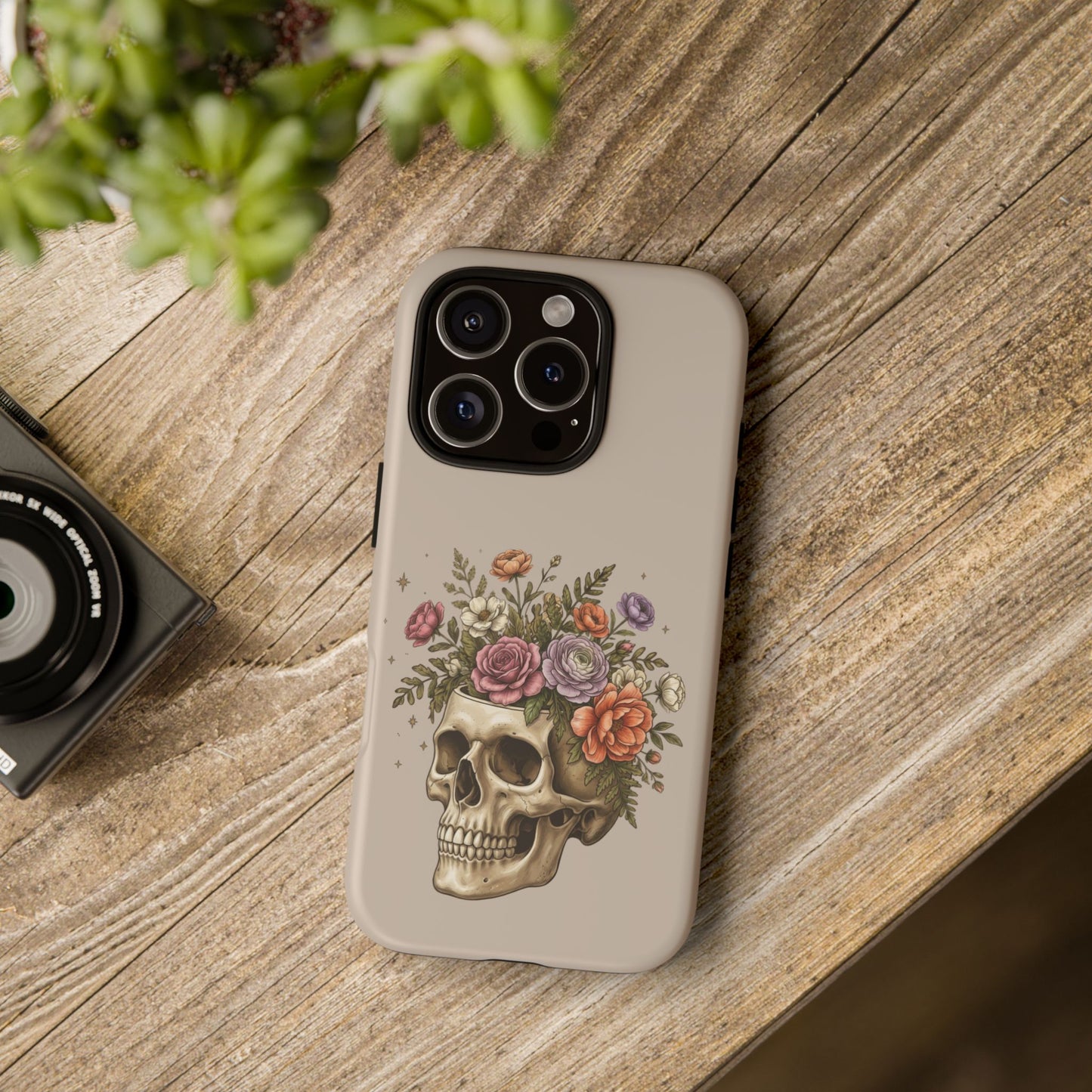Floral Skull Tough Phone Case  Protective iPhone Case with Vintage Flower Skull Design