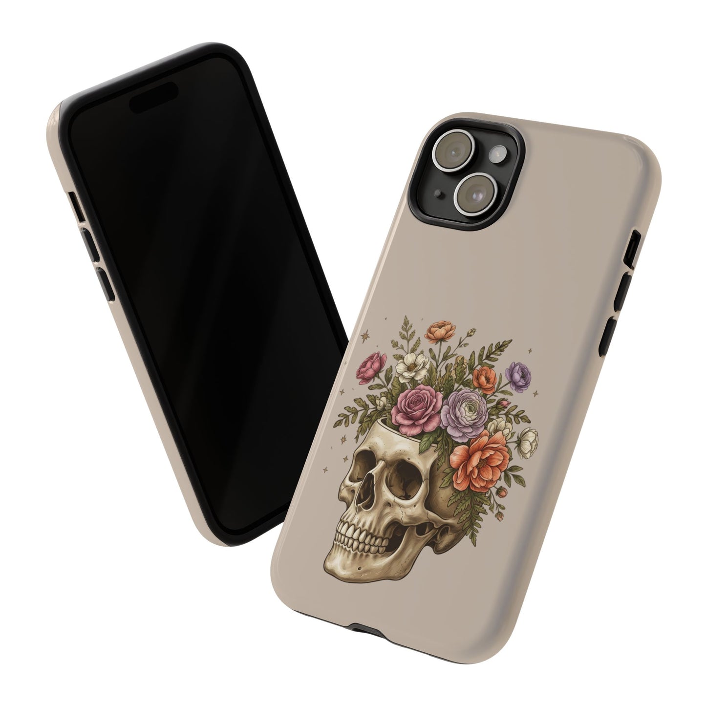 Floral Skull Tough Phone Case  Protective iPhone Case with Vintage Flower Skull Design