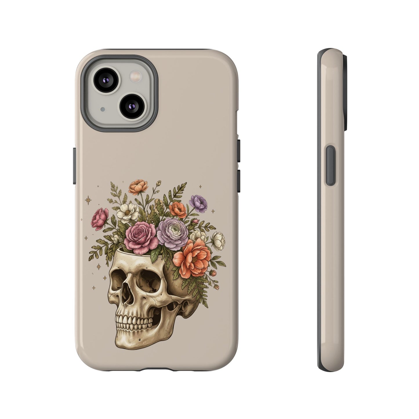 Floral Skull Tough Phone Case  Protective iPhone Case with Vintage Flower Skull Design
