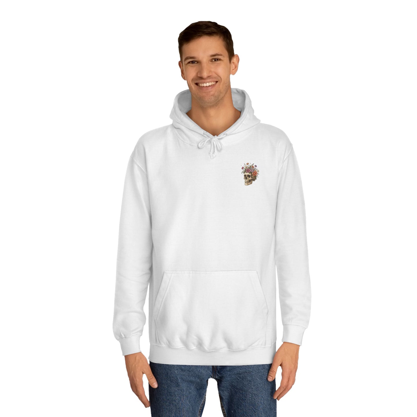 Skull & Floral College Hoodie  Rose Crown Skull Graphic Hoodie