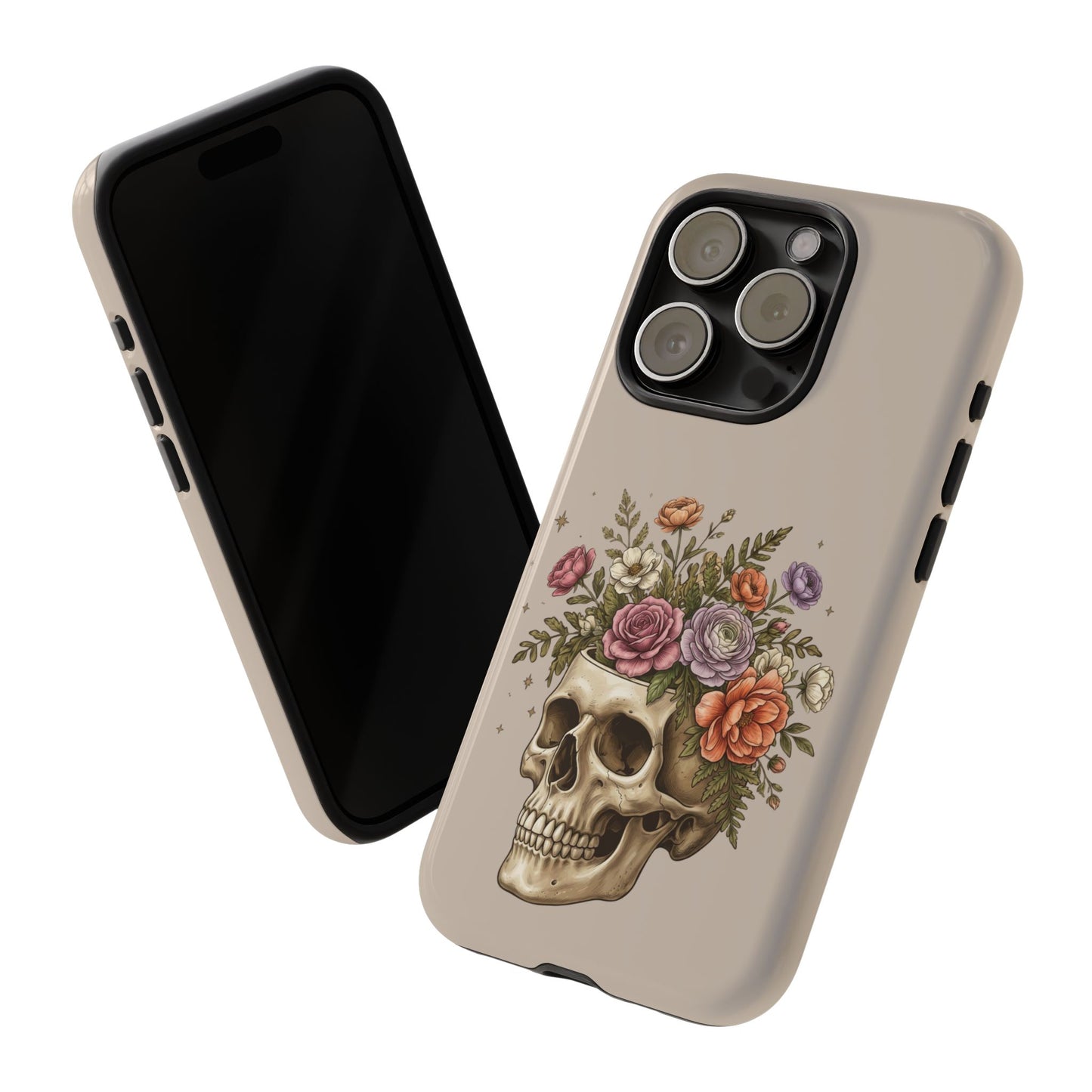 Floral Skull Tough Phone Case  Protective iPhone Case with Vintage Flower Skull Design