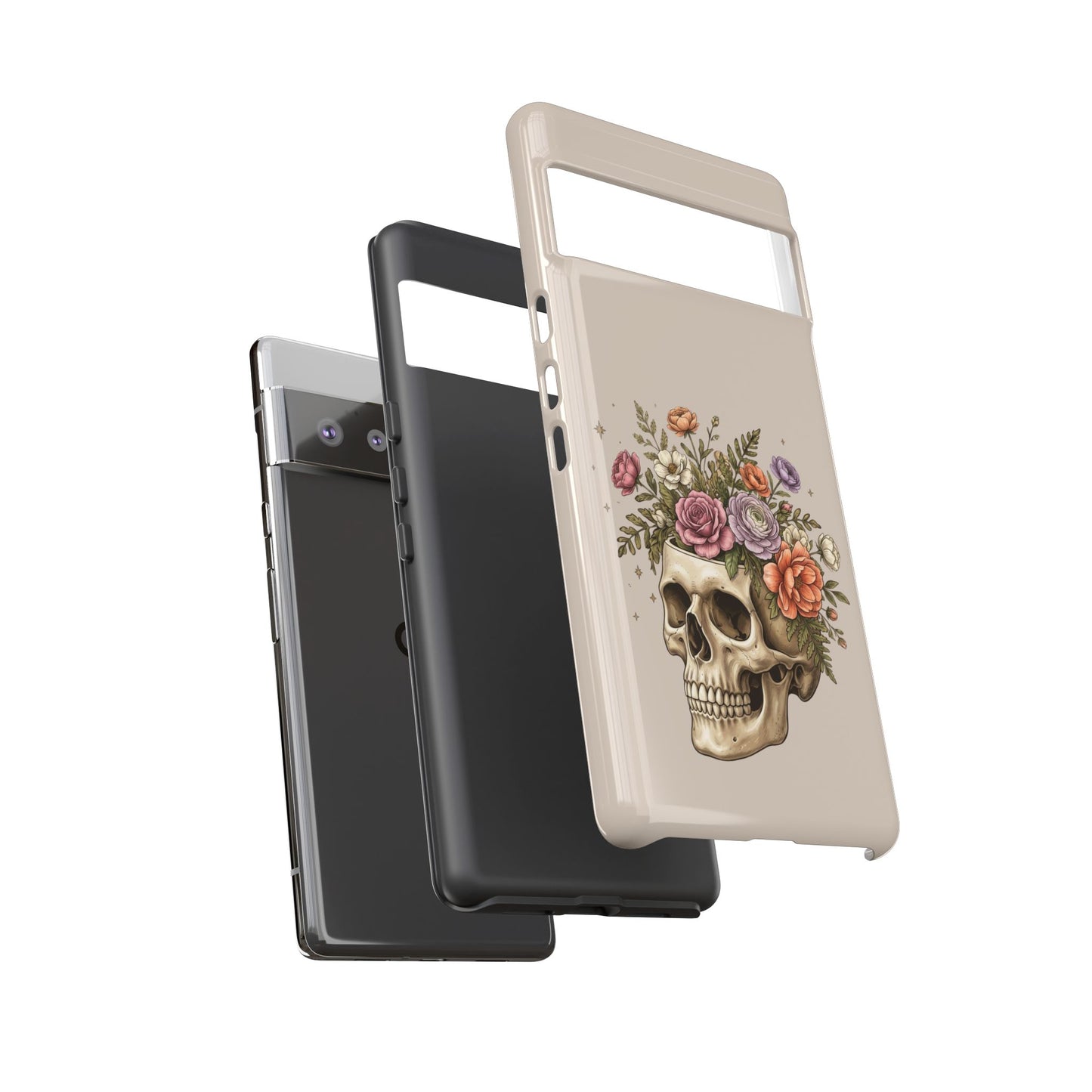 Floral Skull Tough Phone Case  Protective iPhone Case with Vintage Flower Skull Design