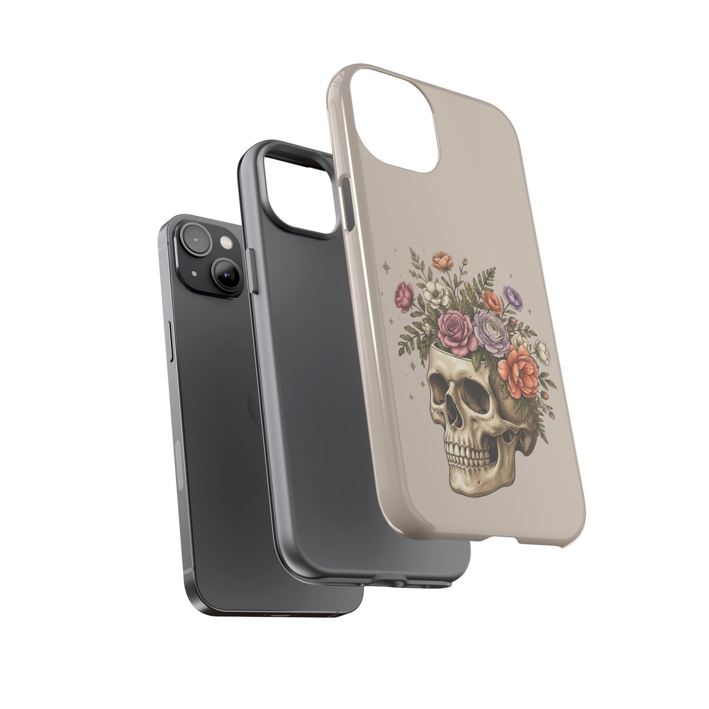 Floral Skull Tough Phone Case  Protective iPhone Case with Vintage Flower Skull Design