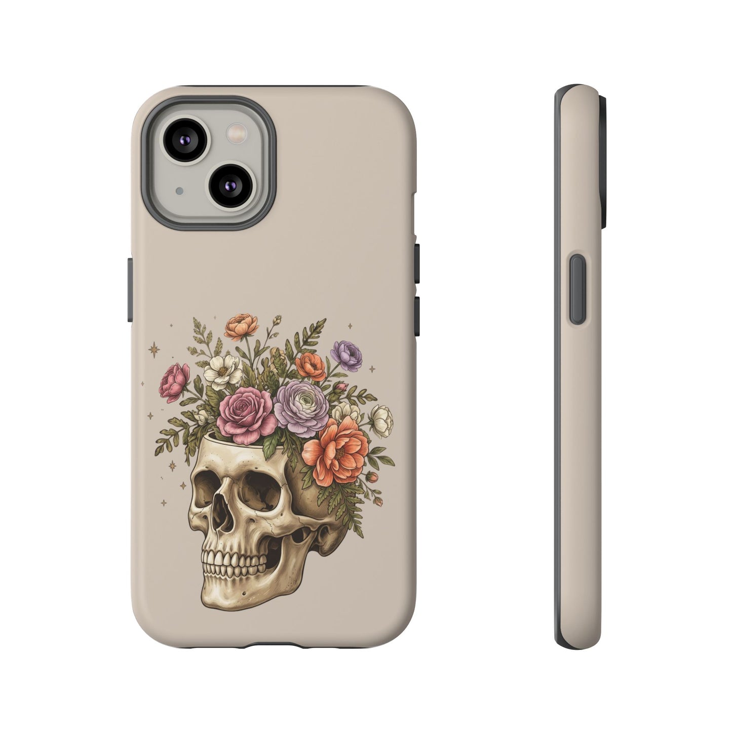 Floral Skull Tough Phone Case  Protective iPhone Case with Vintage Flower Skull Design