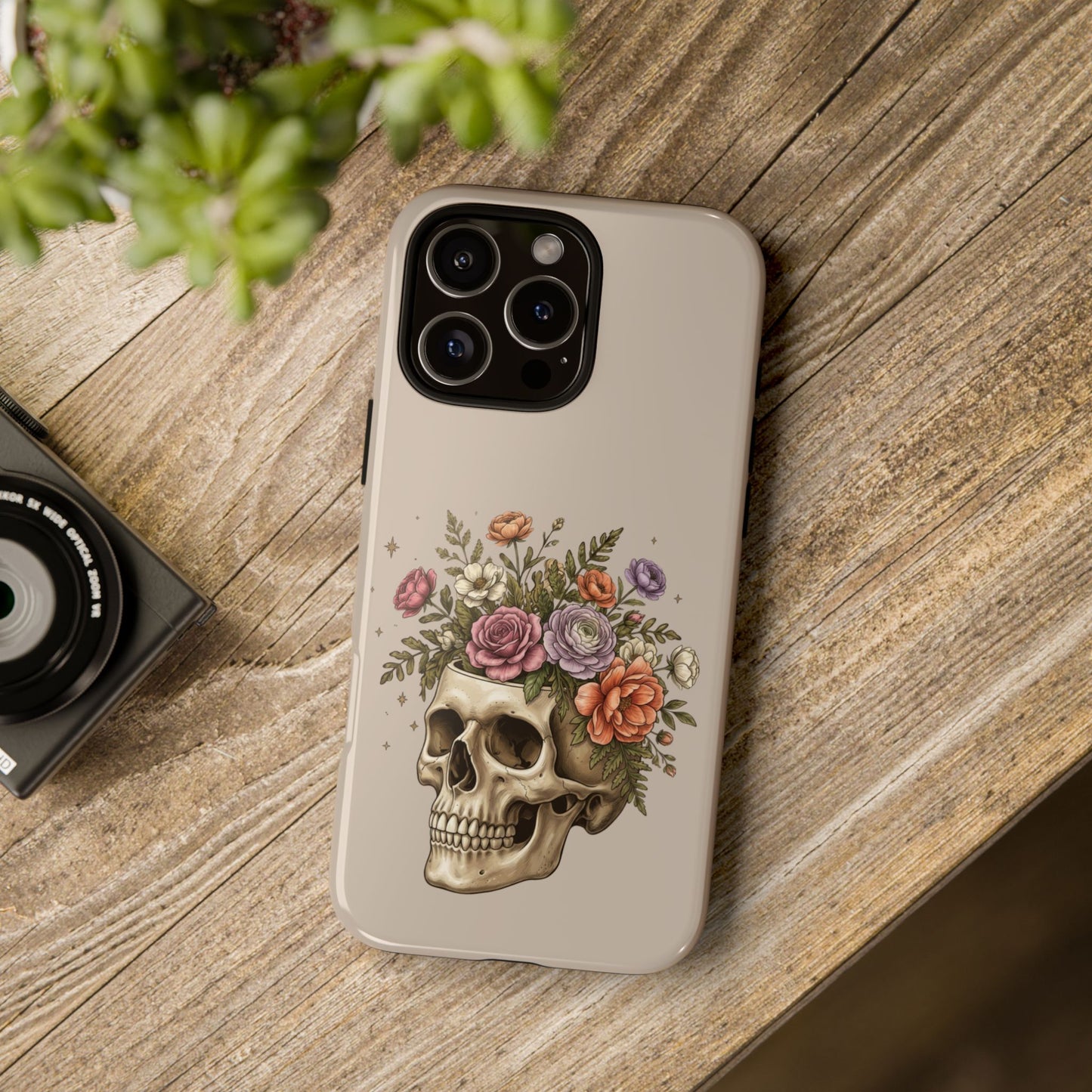 Floral Skull Tough Phone Case  Protective iPhone Case with Vintage Flower Skull Design