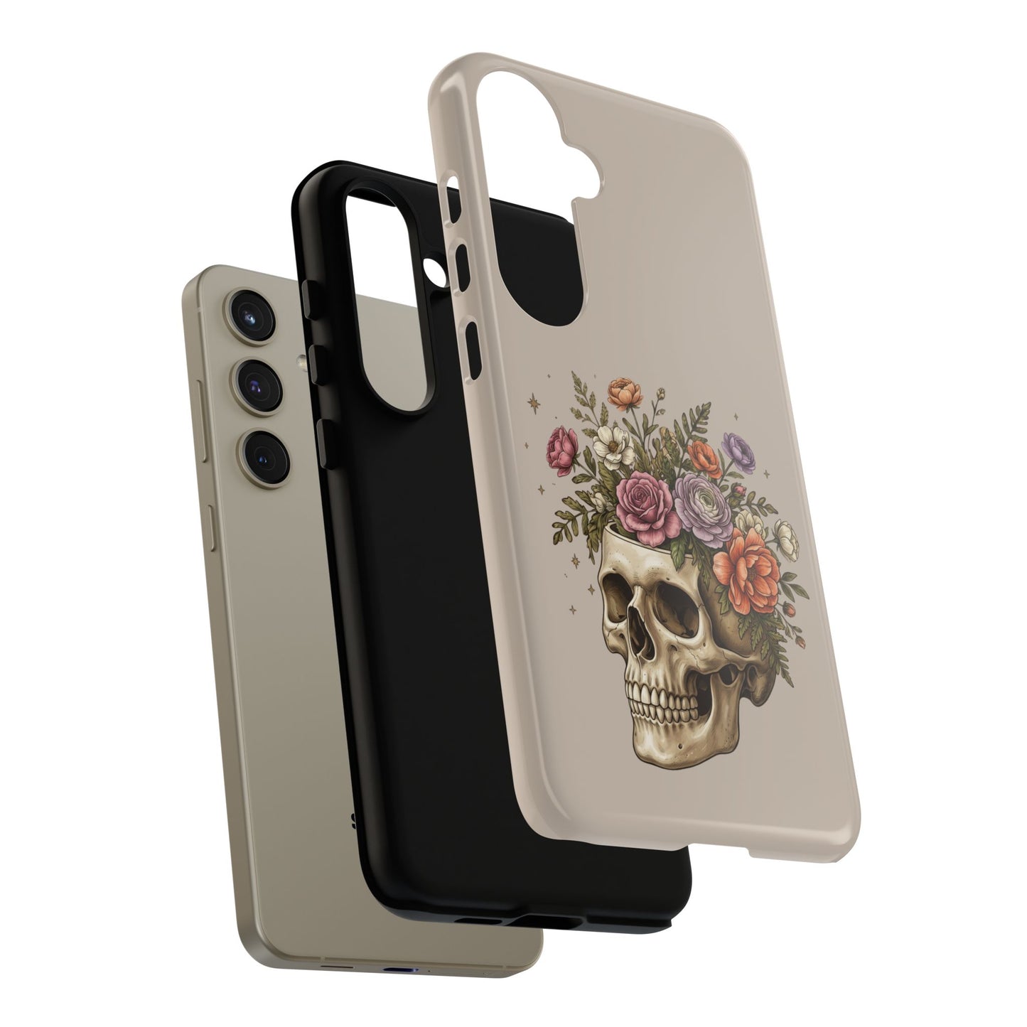 Floral Skull Tough Phone Case  Protective iPhone Case with Vintage Flower Skull Design