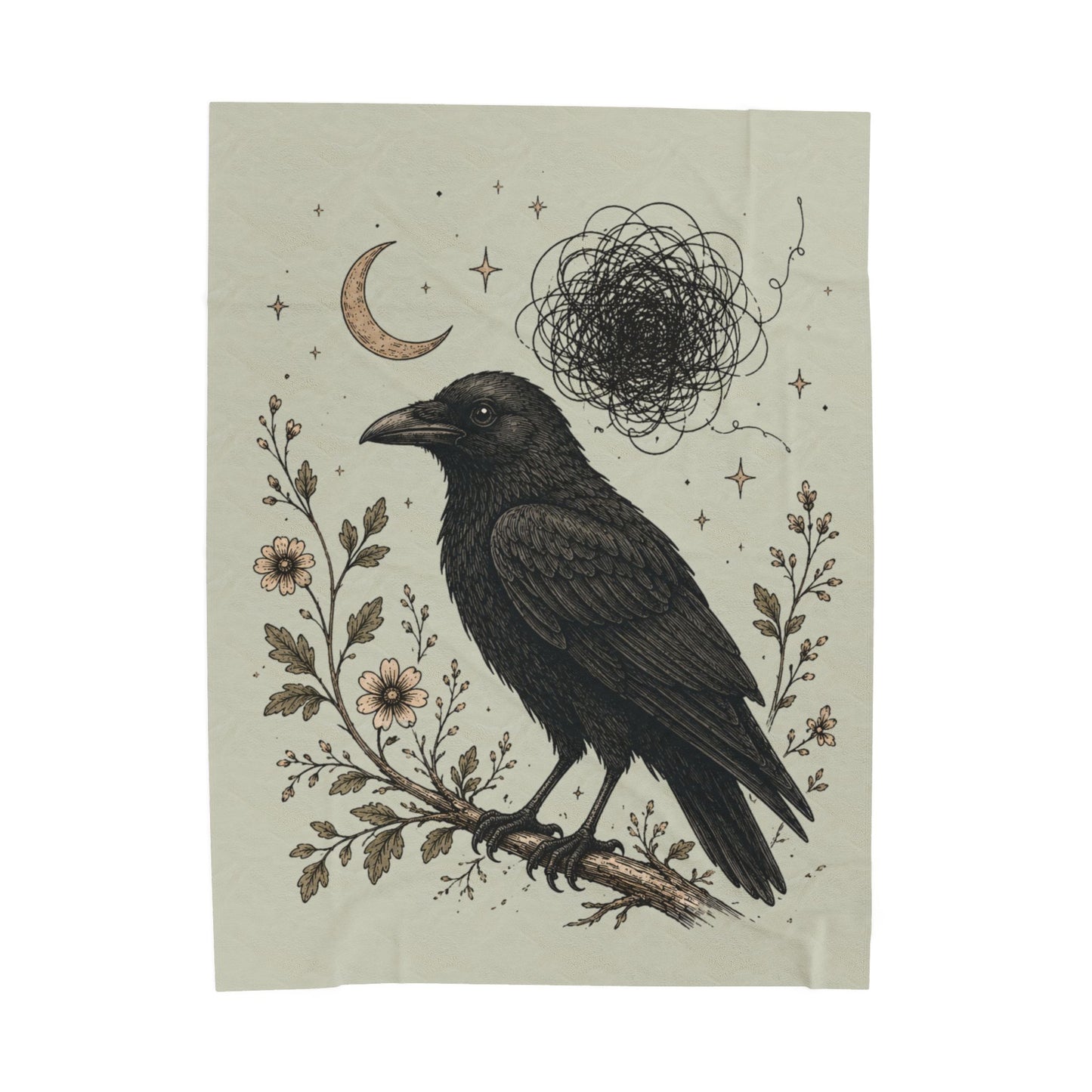 Gothic Crow Velveteen Plush Blanket  Raven Moon Illustration Throw