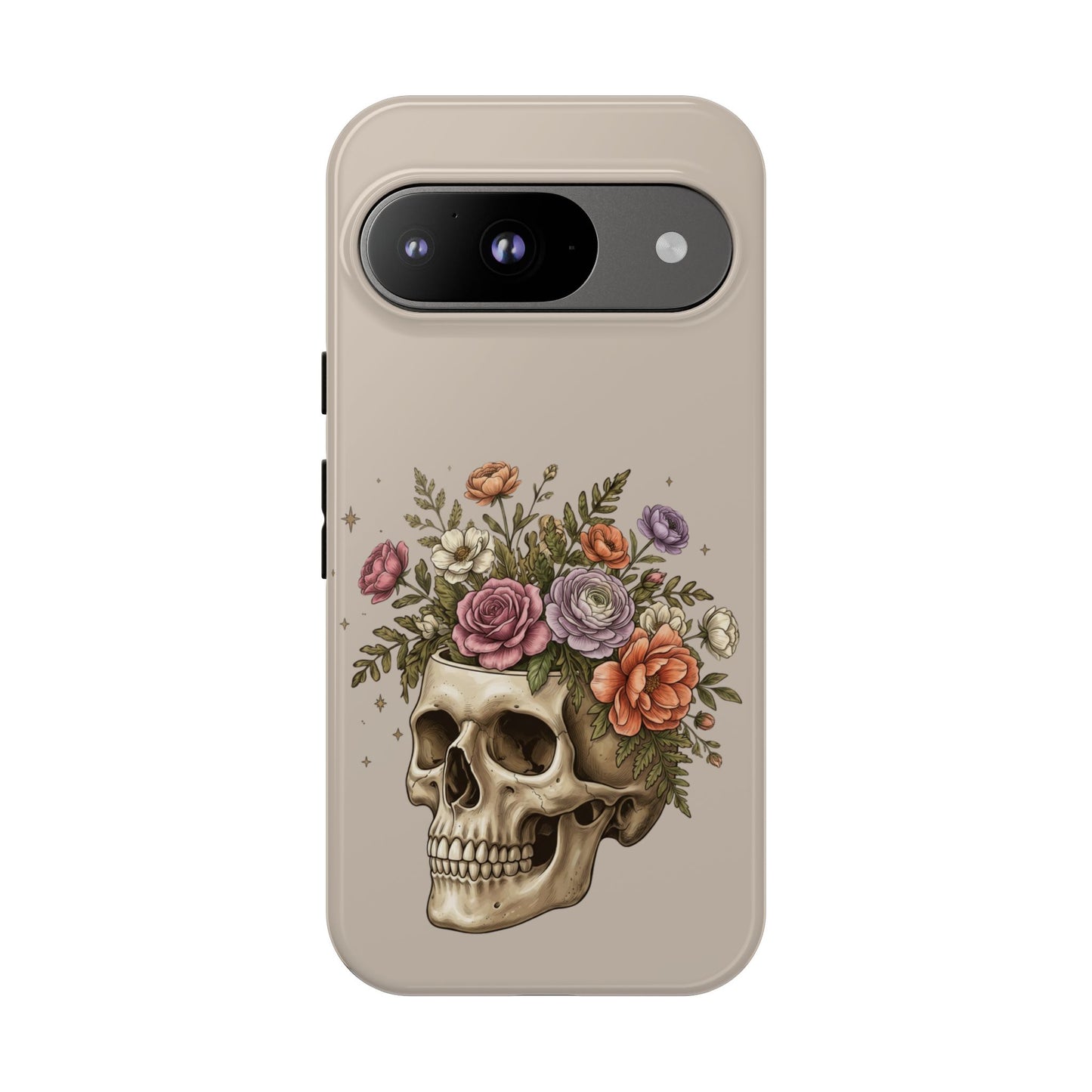 Floral Skull Tough Phone Case  Protective iPhone Case with Vintage Flower Skull Design