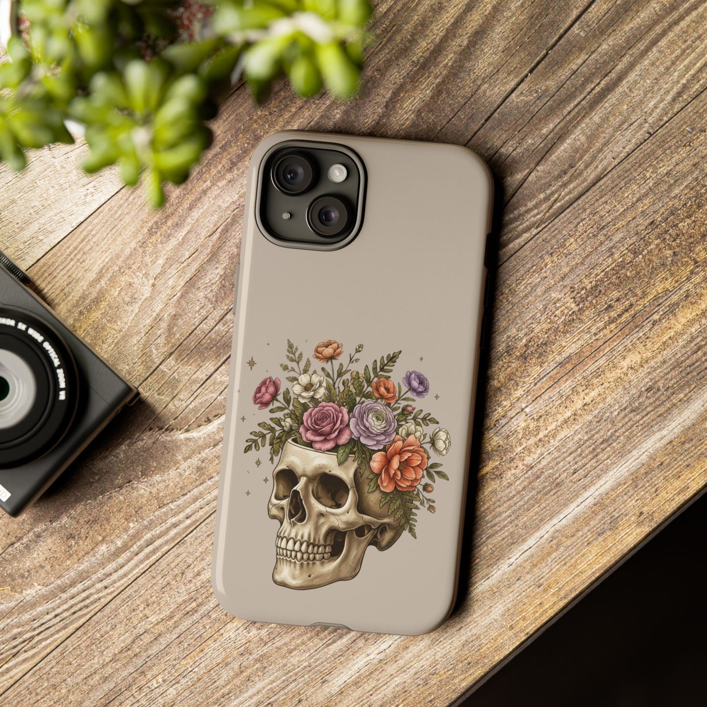 Floral Skull Tough Phone Case  Protective iPhone Case with Vintage Flower Skull Design