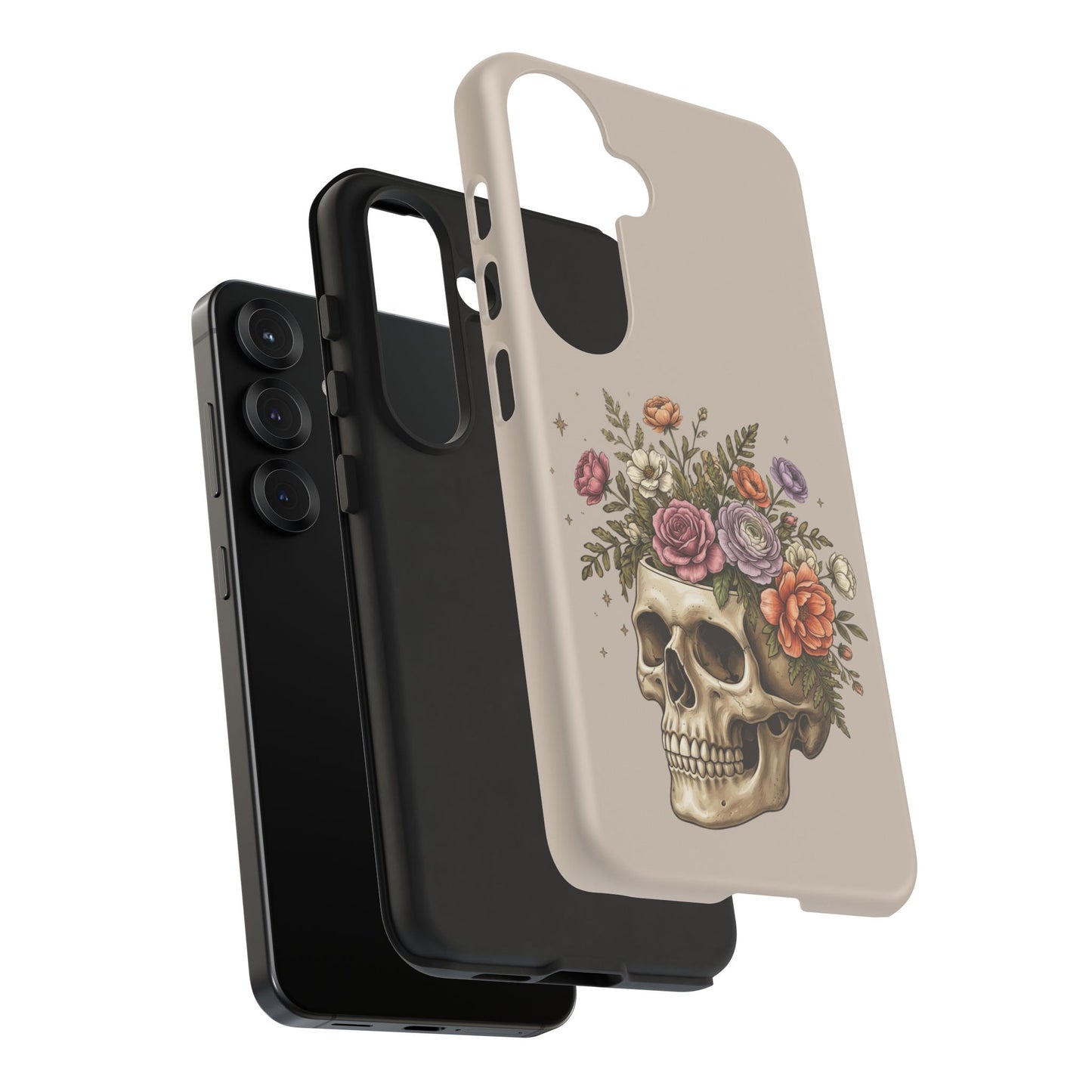 Floral Skull Tough Phone Case  Protective iPhone Case with Vintage Flower Skull Design