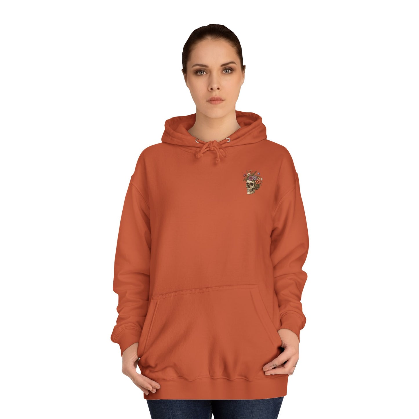 Skull & Floral College Hoodie  Rose Crown Skull Graphic Hoodie