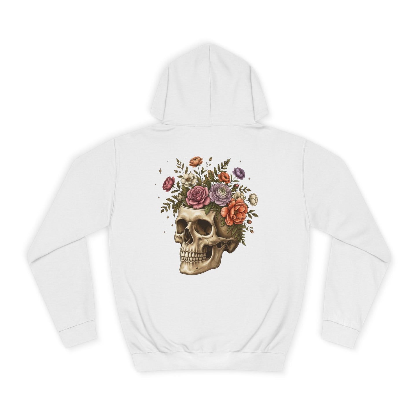 Skull & Floral College Hoodie  Rose Crown Skull Graphic Hoodie