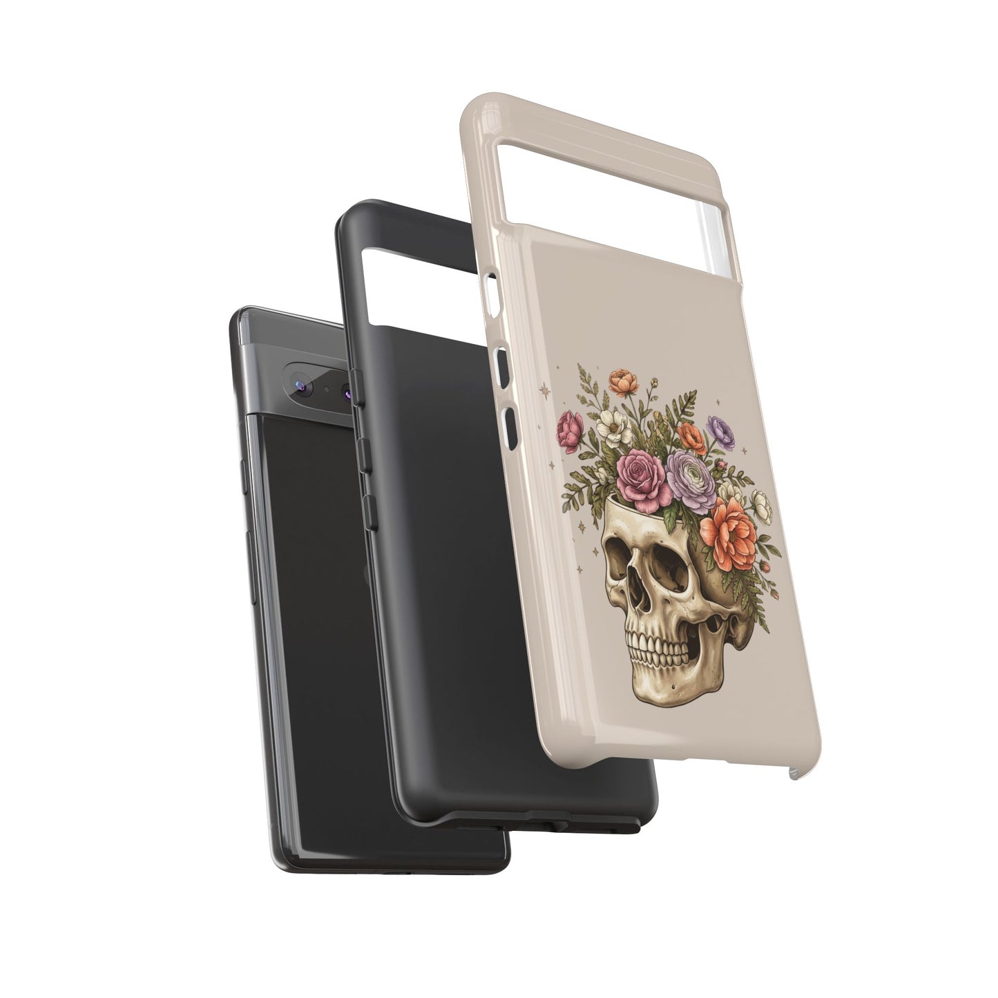 Floral Skull Tough Phone Case  Protective iPhone Case with Vintage Flower Skull Design