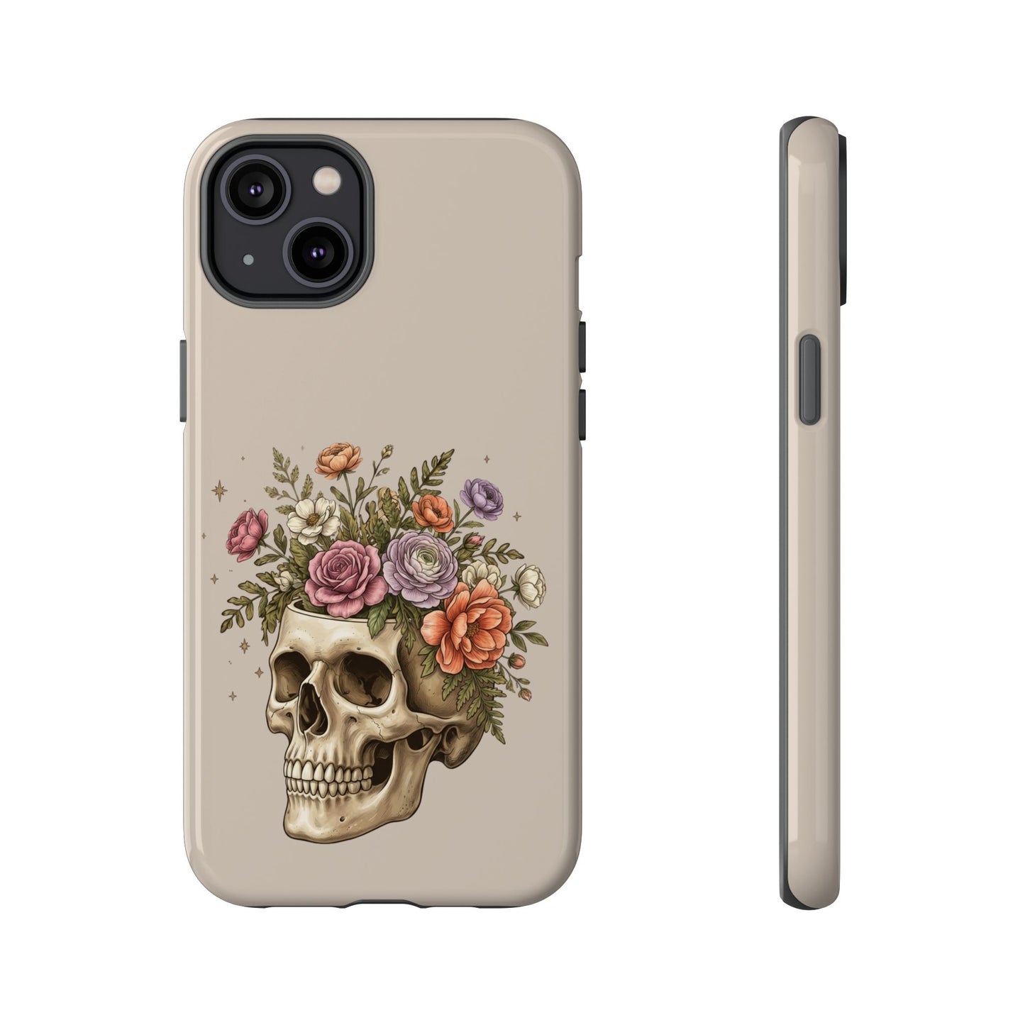 Floral Skull Tough Phone Case  Protective iPhone Case with Vintage Flower Skull Design