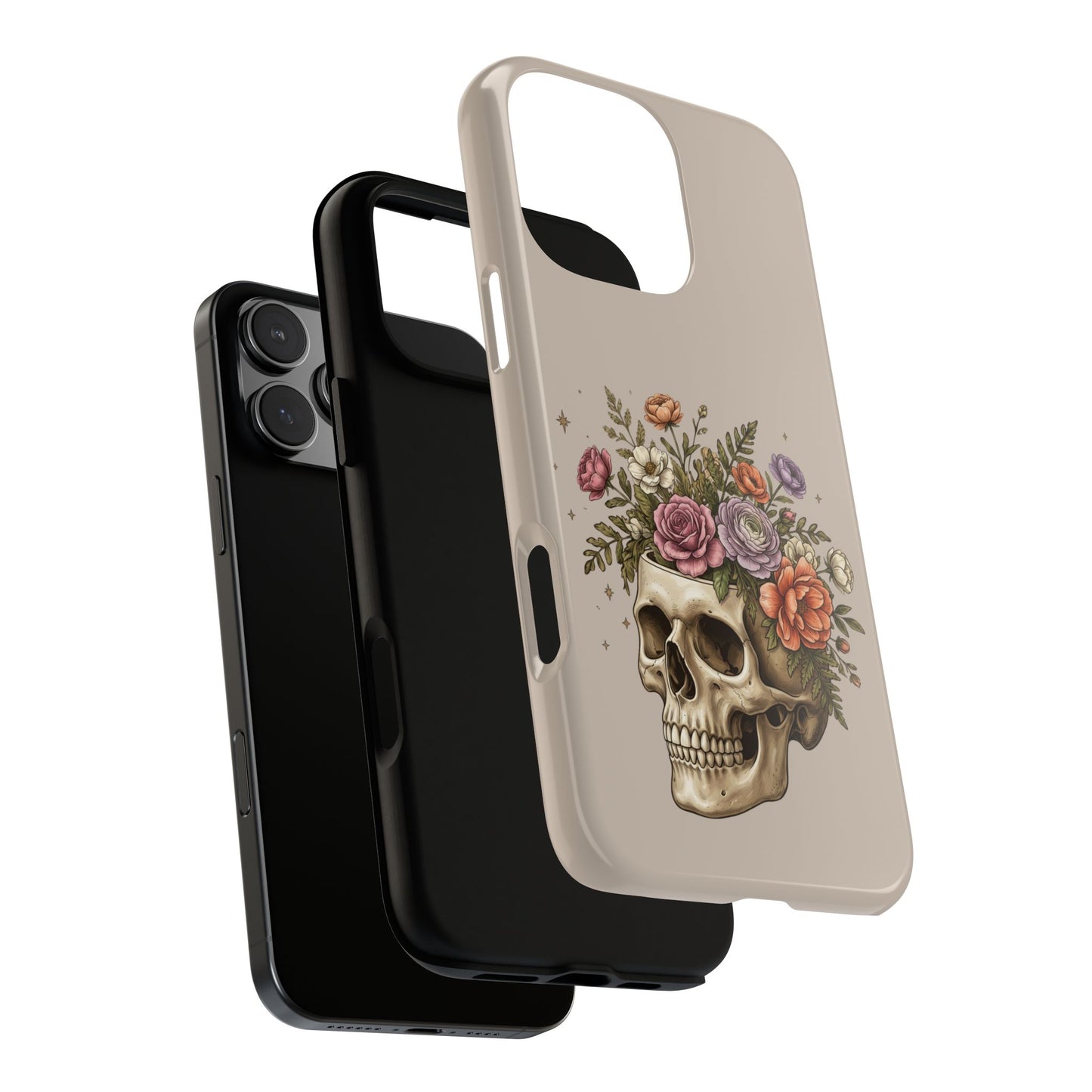Floral Skull Tough Phone Case  Protective iPhone Case with Vintage Flower Skull Design