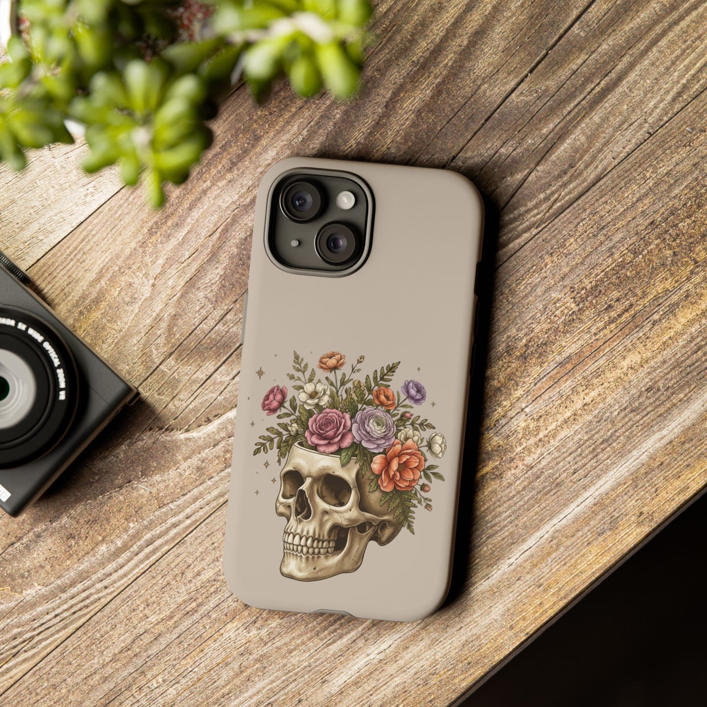 Floral Skull Tough Phone Case  Protective iPhone Case with Vintage Flower Skull Design