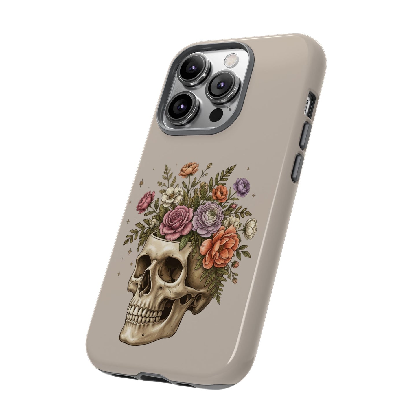 Floral Skull Tough Phone Case  Protective iPhone Case with Vintage Flower Skull Design