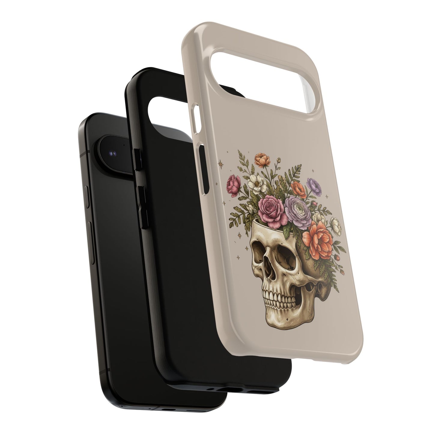 Floral Skull Tough Phone Case  Protective iPhone Case with Vintage Flower Skull Design