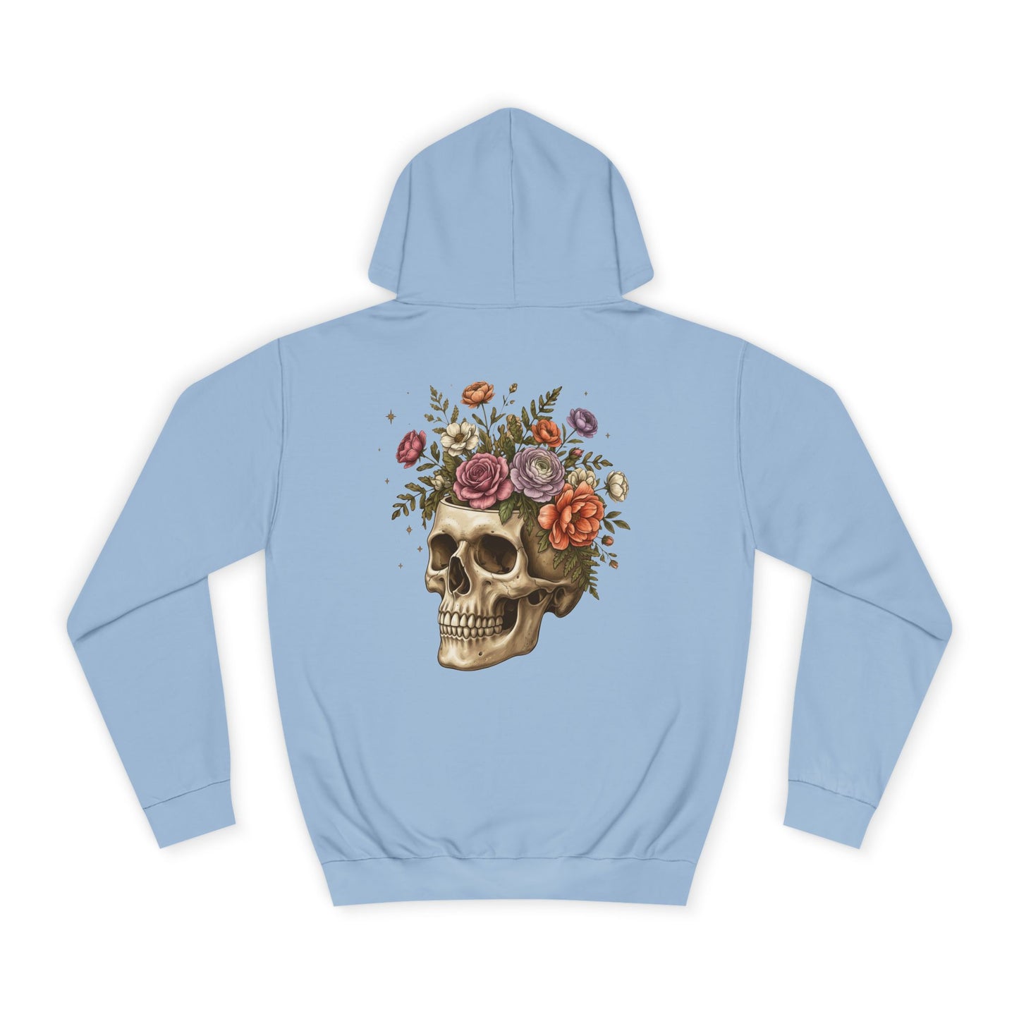 Skull & Floral College Hoodie  Rose Crown Skull Graphic Hoodie