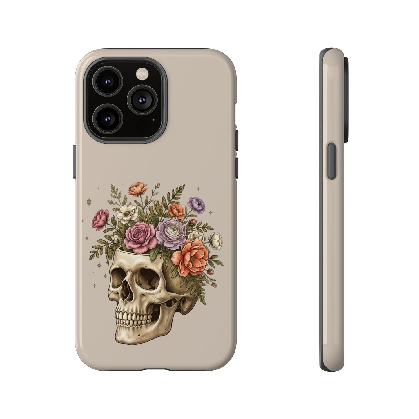Floral Skull Tough Phone Case  Protective iPhone Case with Vintage Flower Skull Design