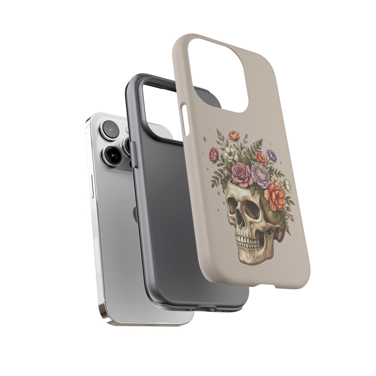 Floral Skull Tough Phone Case  Protective iPhone Case with Vintage Flower Skull Design