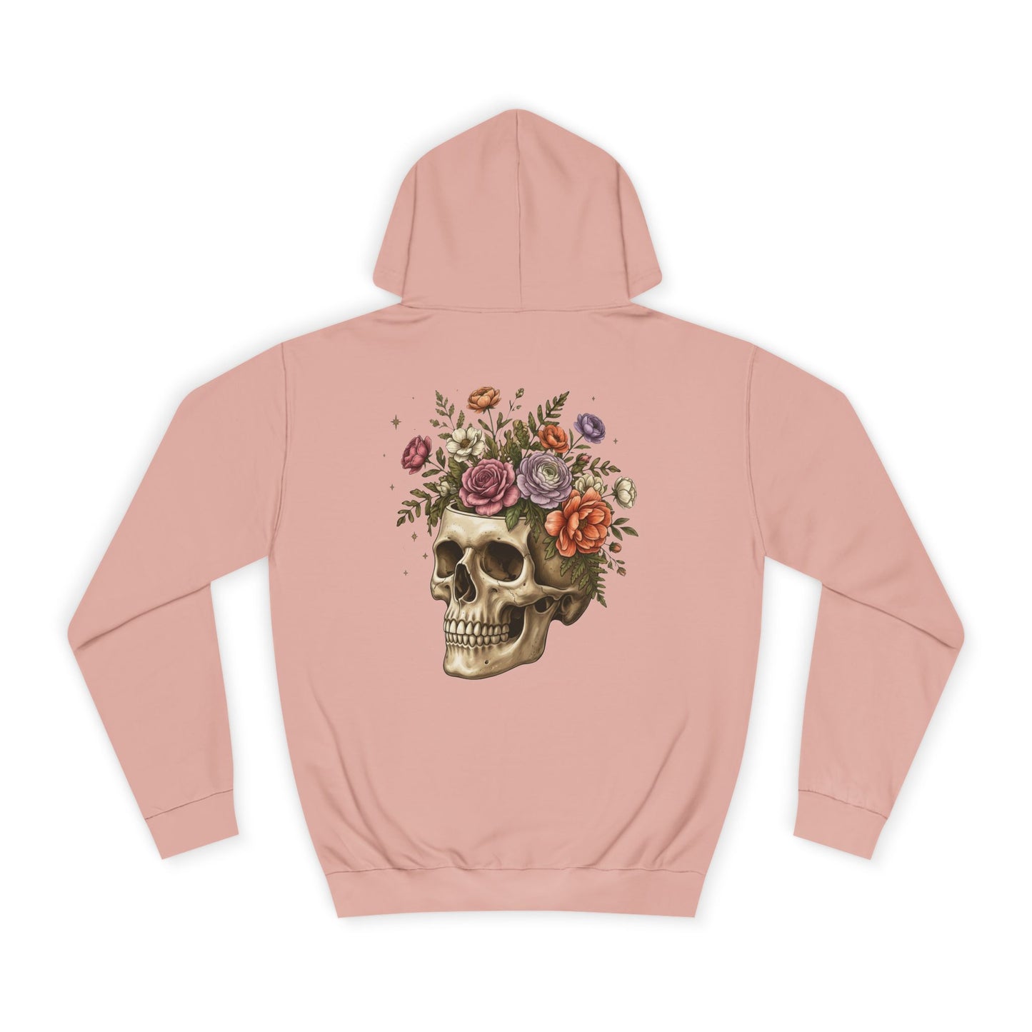 Skull & Floral College Hoodie  Rose Crown Skull Graphic Hoodie