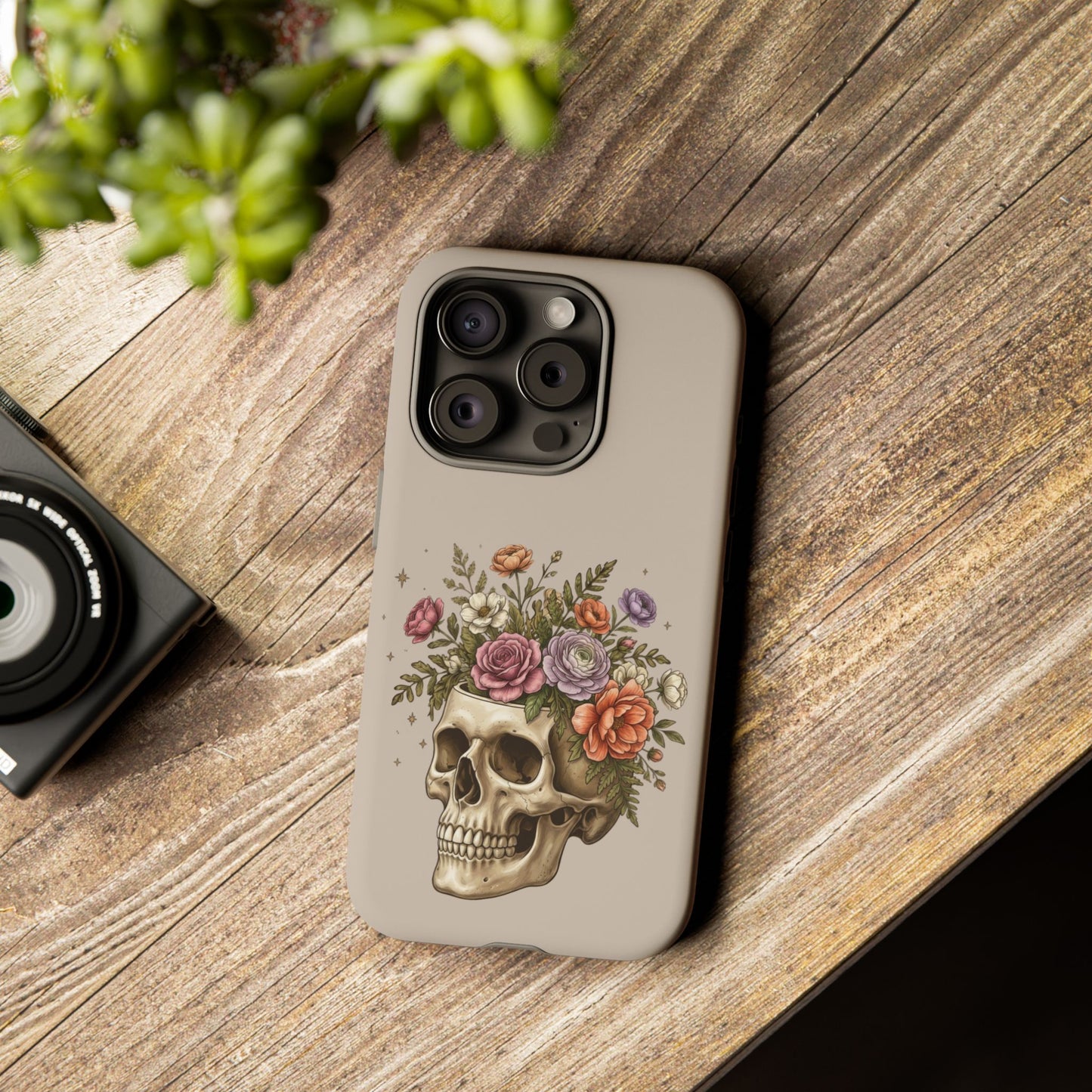 Floral Skull Tough Phone Case  Protective iPhone Case with Vintage Flower Skull Design
