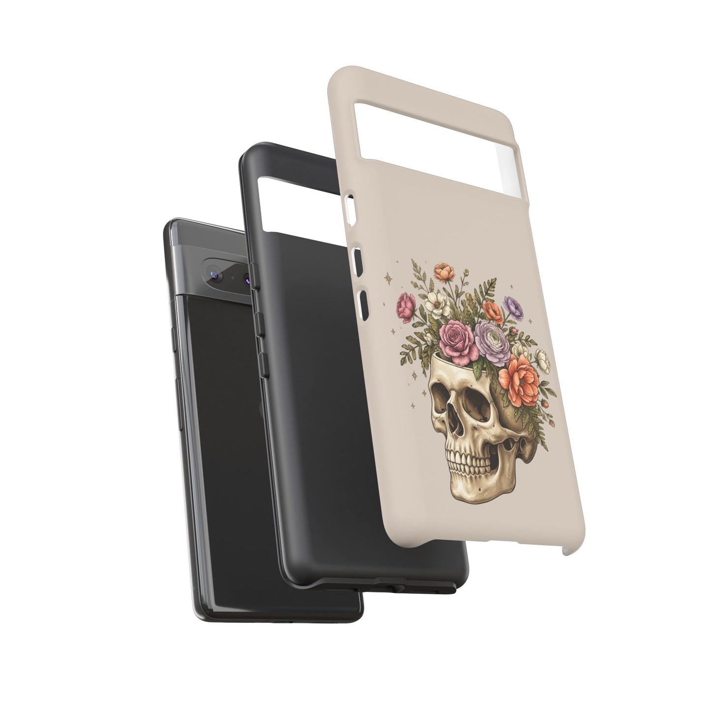 Floral Skull Tough Phone Case  Protective iPhone Case with Vintage Flower Skull Design