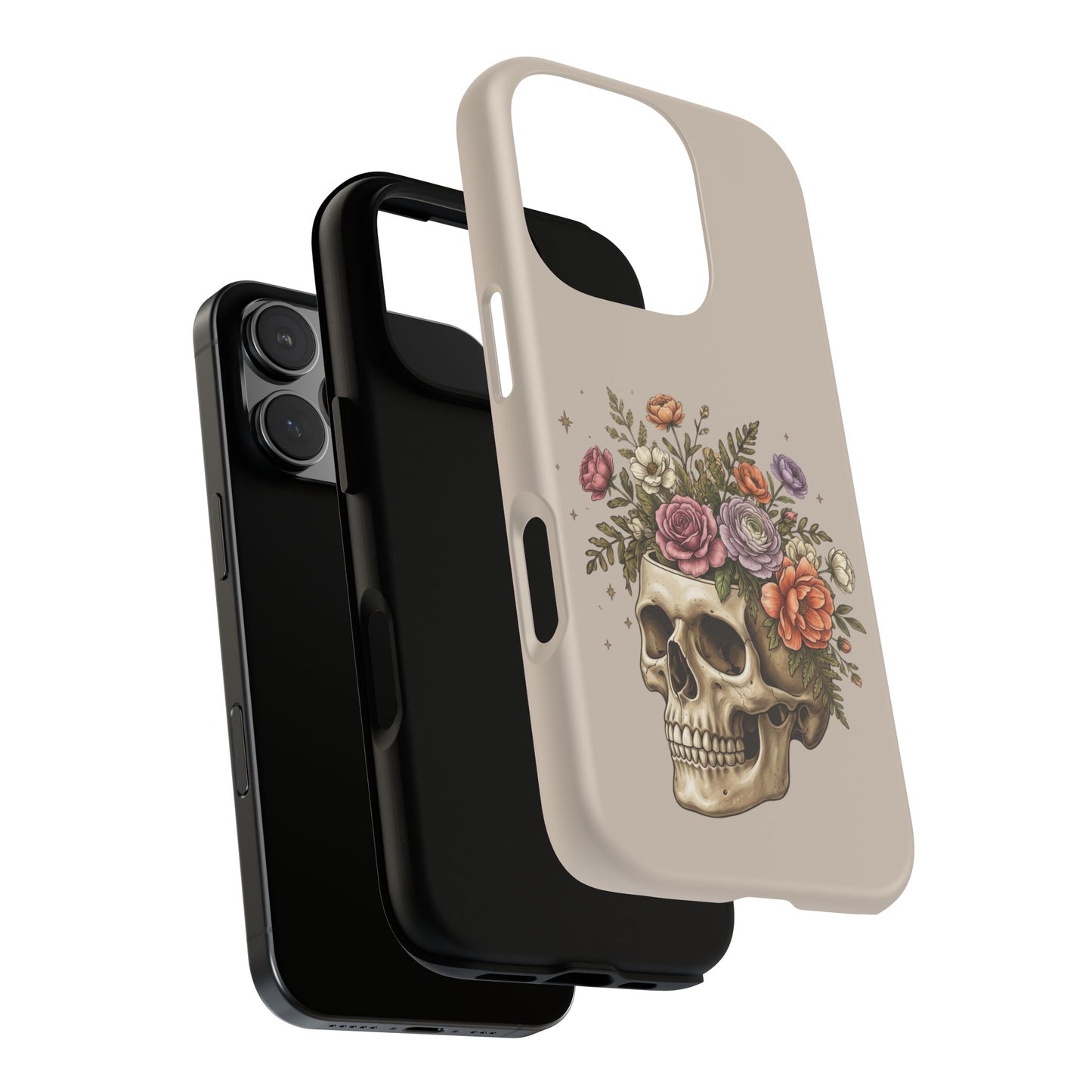 Floral Skull Tough Phone Case  Protective iPhone Case with Vintage Flower Skull Design