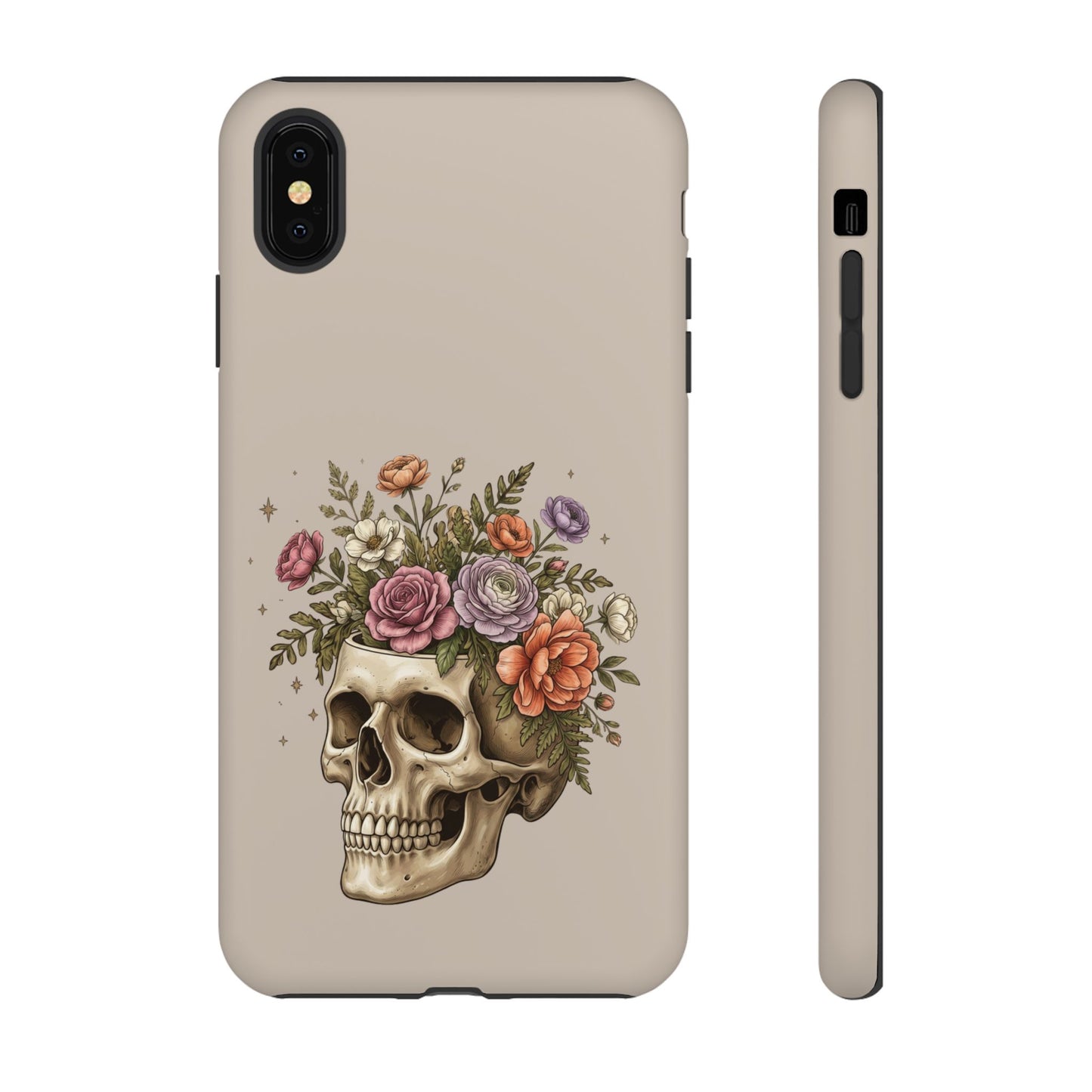 Floral Skull Tough Phone Case  Protective iPhone Case with Vintage Flower Skull Design